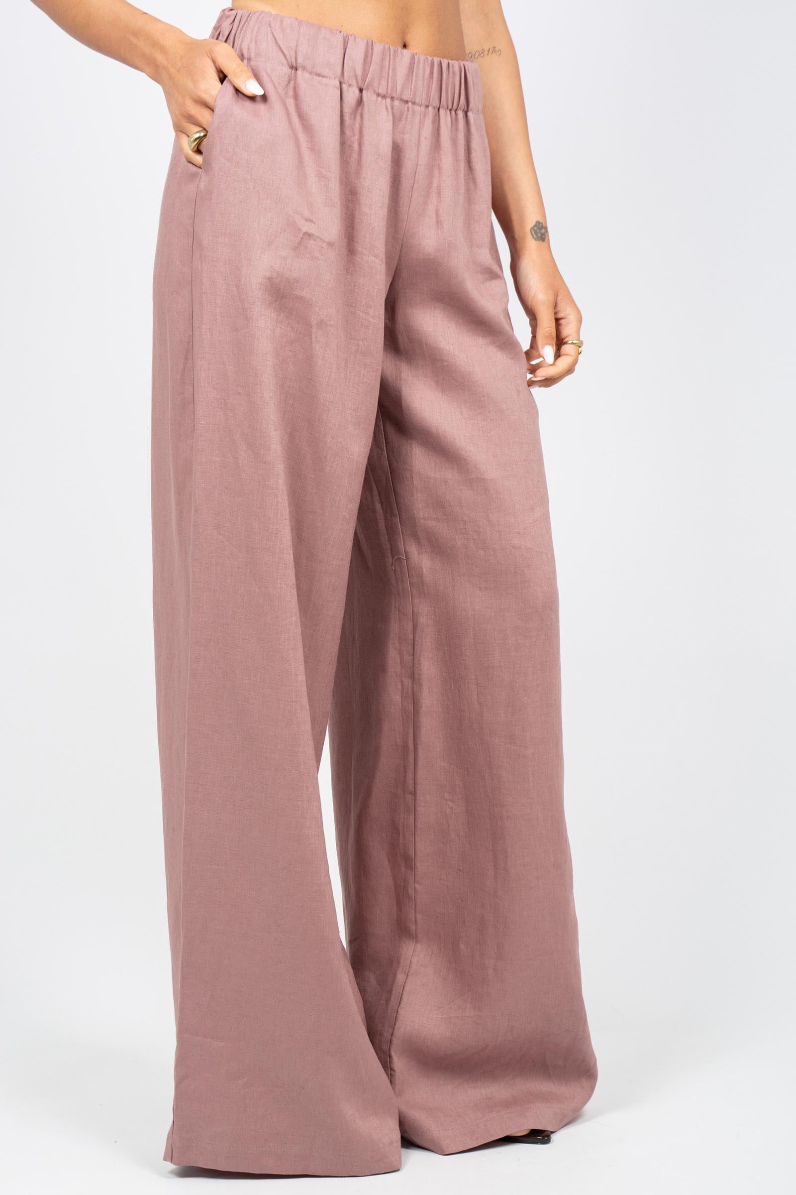 pantalone in lino PA3026ART16172 PINK ACTUALEE 