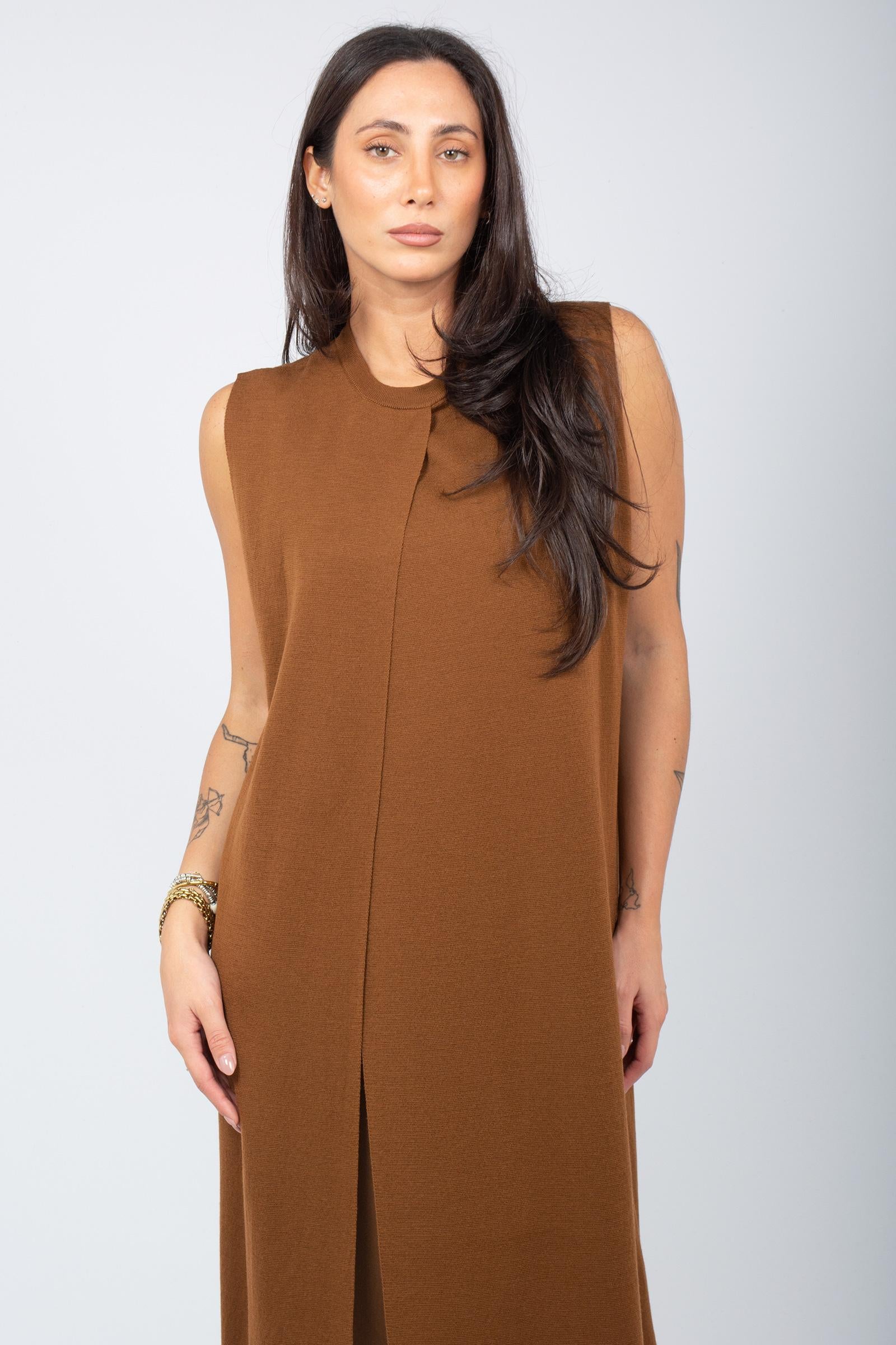 abito lungo con spacco in lana merinos 253F03233 07 ROBERTO COLLINA 