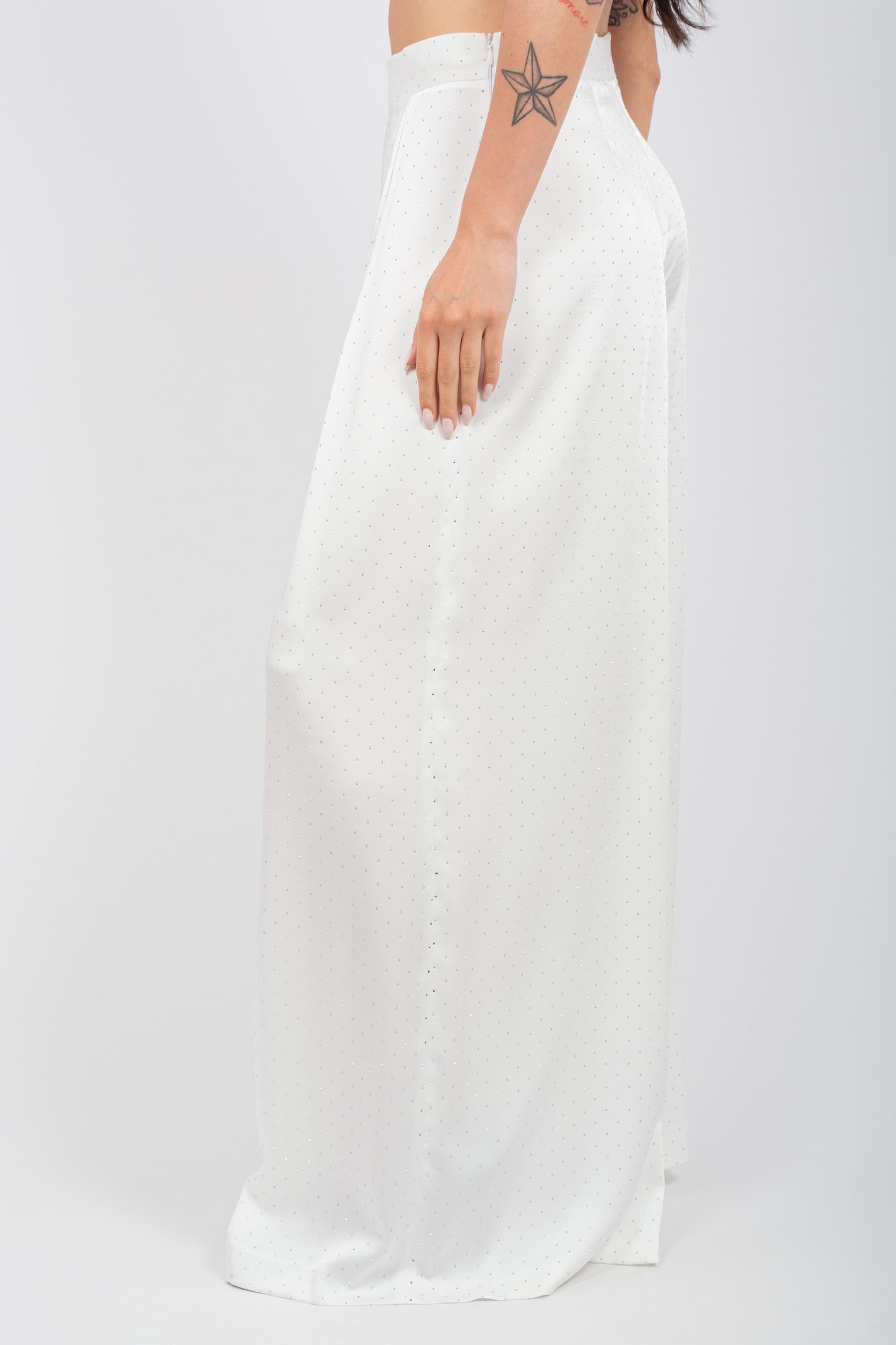 pantalone fluido con borchie PA2991PA021 WHITE ACTUALEE 
