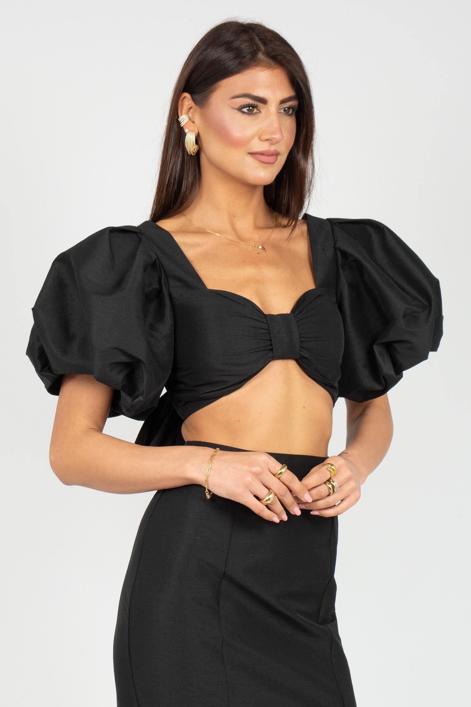 top con manica in shantung TO303ART16102 BLACK ACTUALEE 