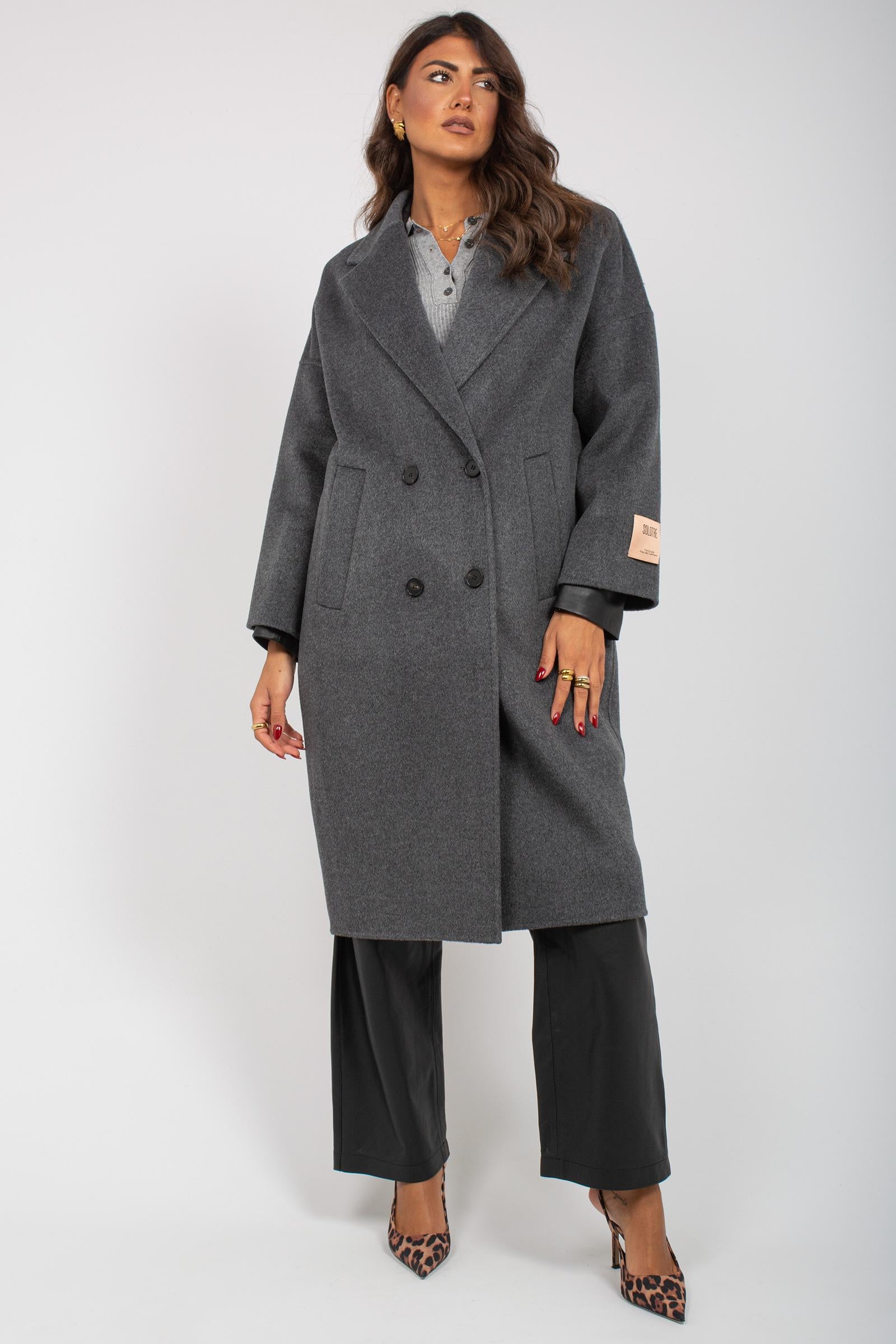 cappotto con cappuccio in panno di lana M1F0001 GRIGIO SOLOTRE 