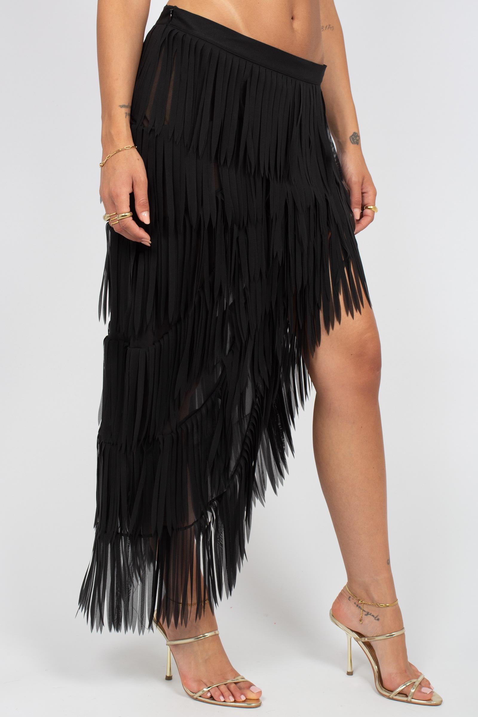 gonna in georgette con frange 'melania' P6SS02 Y69 ERIKA CAVALLINI 
