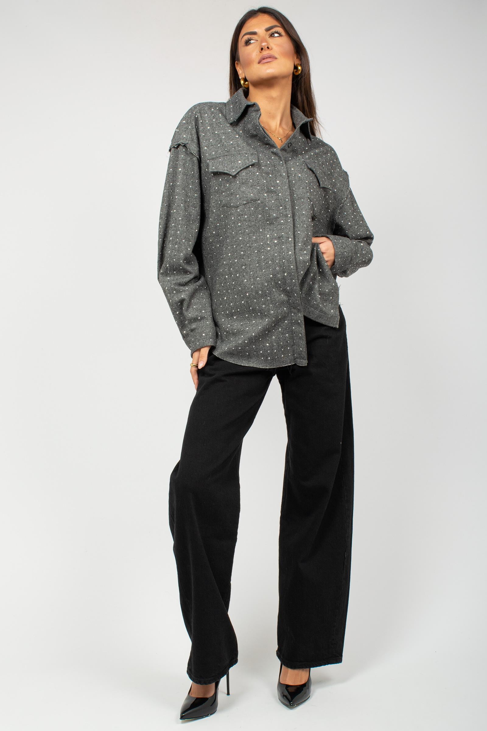 camicia herringbone con borchie F5PKWOSI136 200 A PAPER KID 