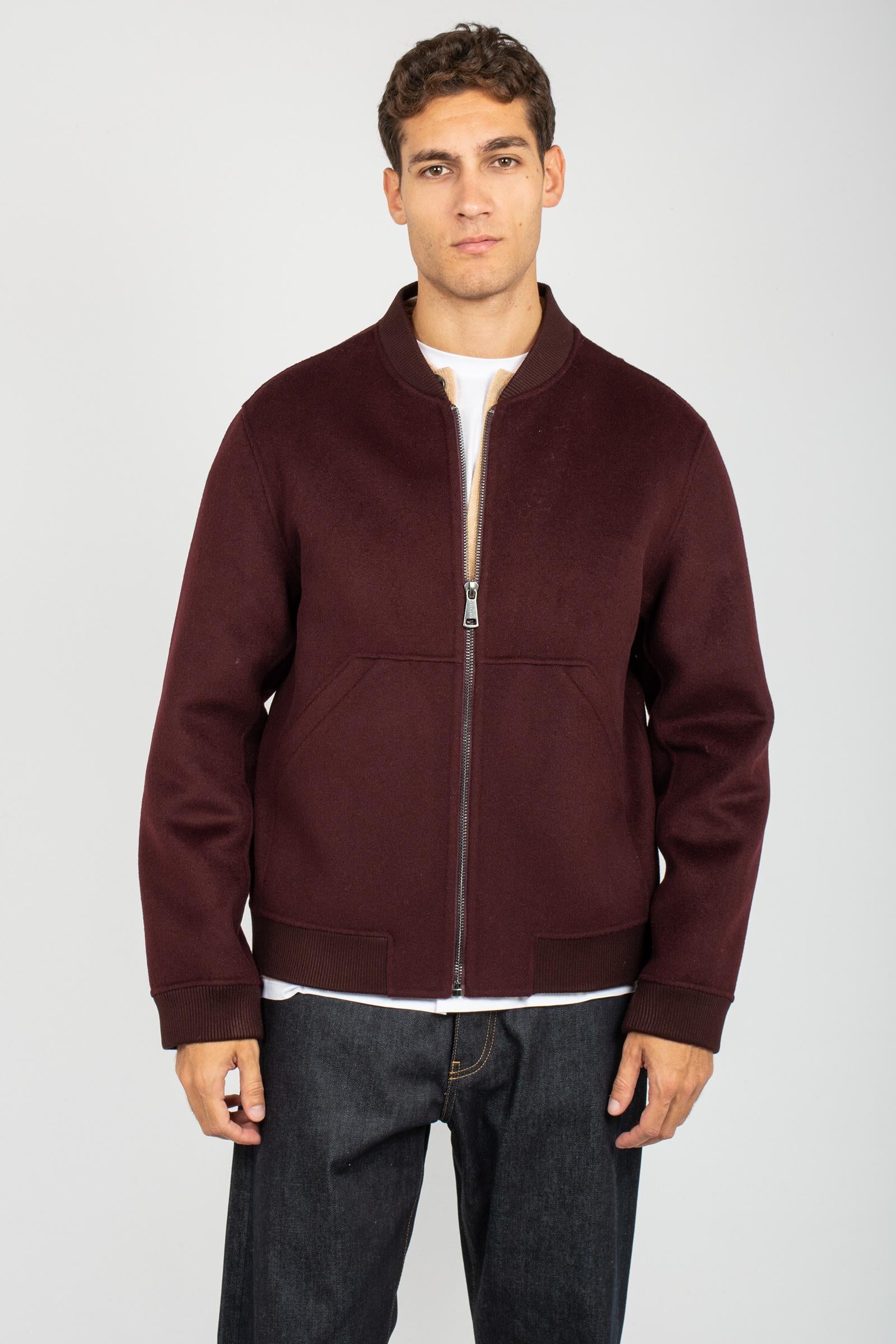 giacca con zip in panno di lana B6F0011 MELANZANA AMARANTO 