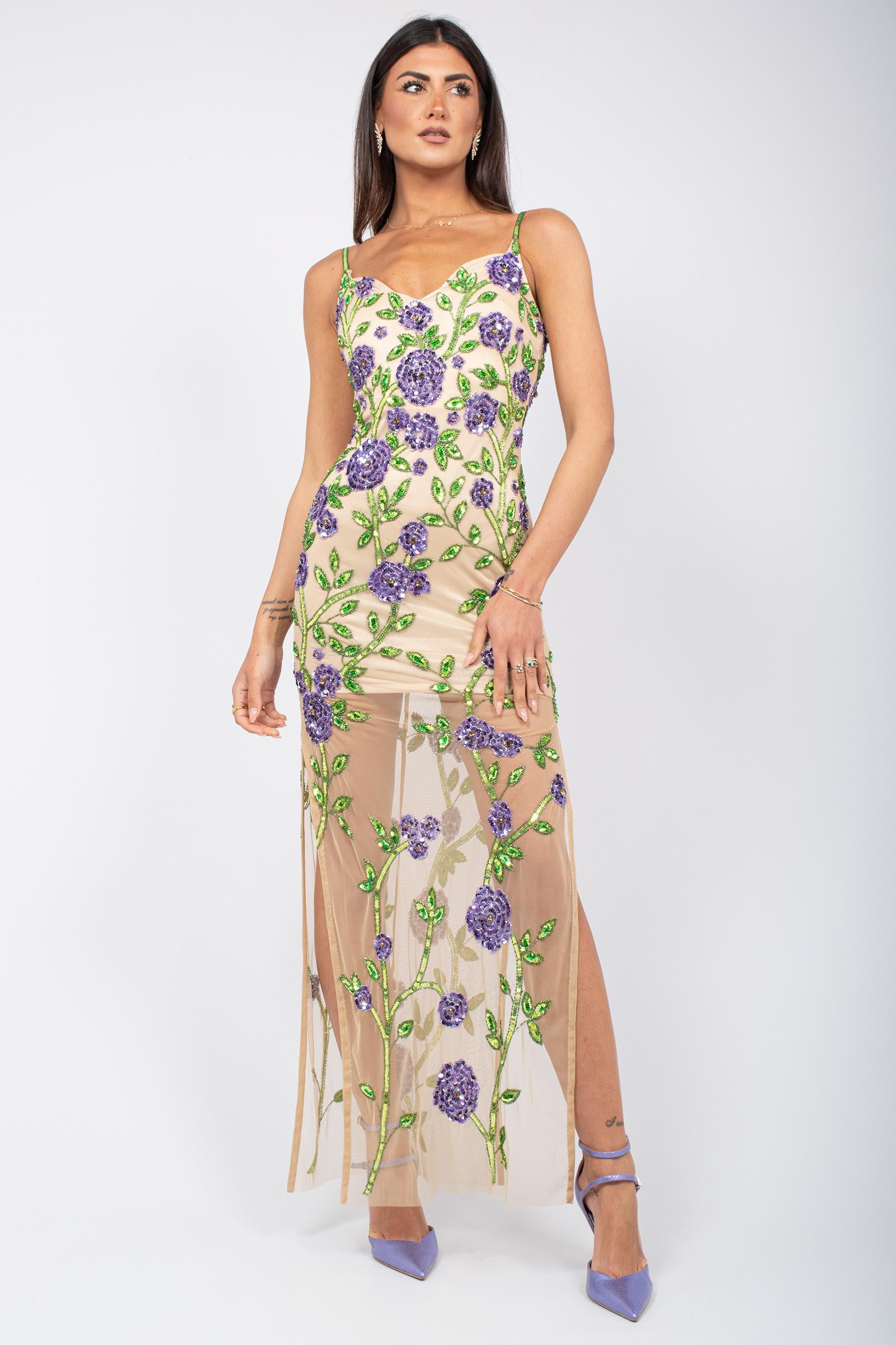 abito in tulle ricamato flower 621131 NUDE PERLAROSSO 