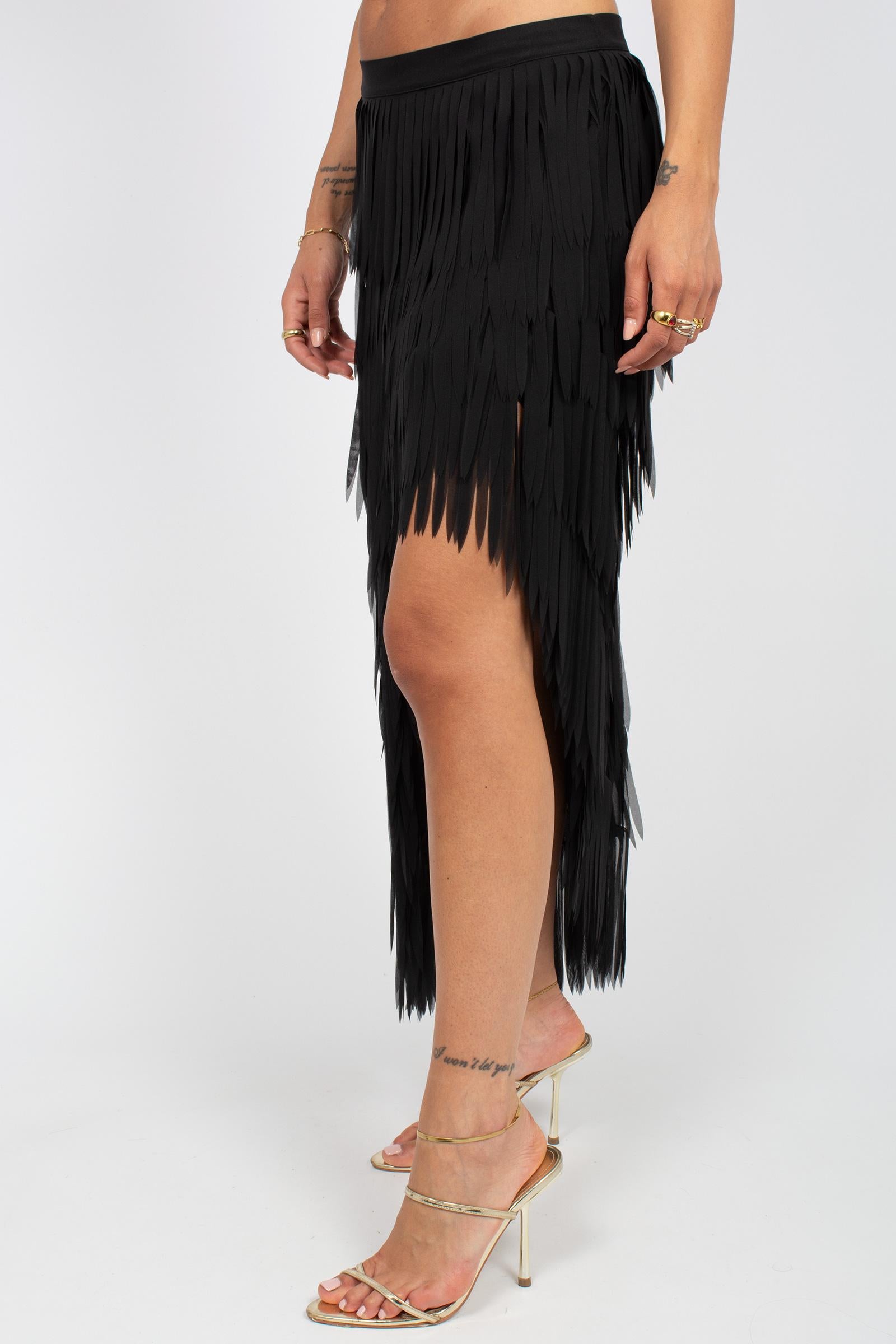 gonna in georgette con frange 'melania' P6SS02 Y69 ERIKA CAVALLINI 