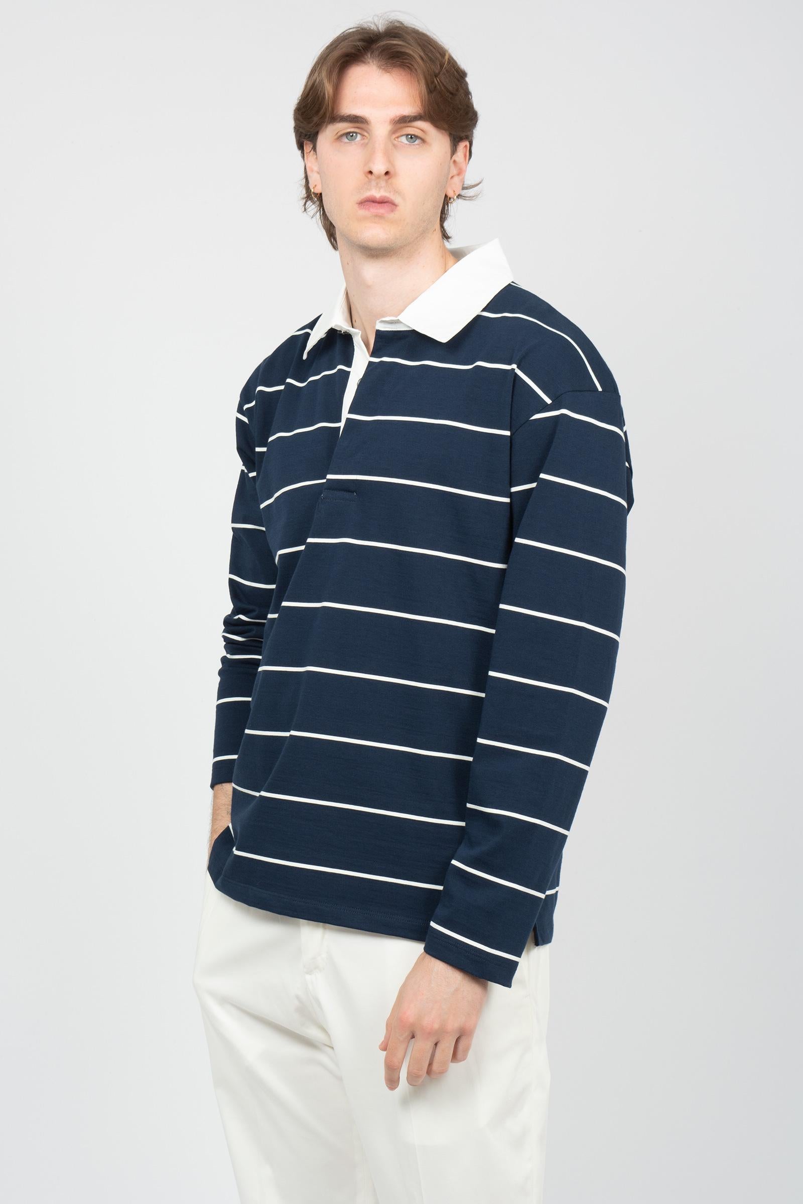 polo a righe in cotone B6AB0011 BLUE AMARANTO 