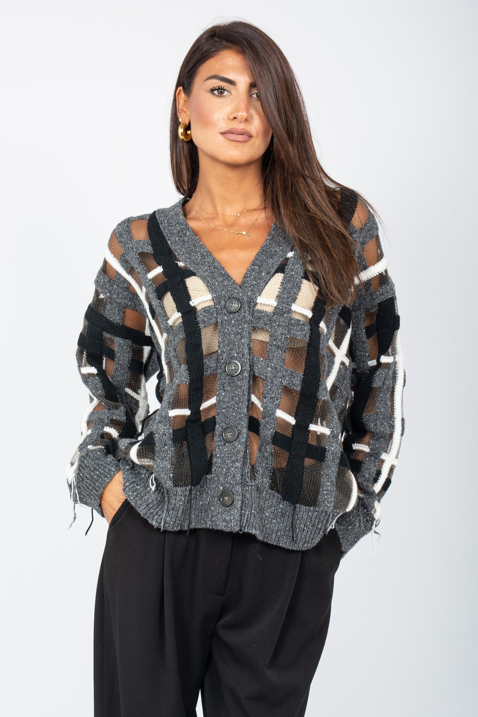 cardigan check in misto lana AI25AFD58 653 ATOMO FACTORY 