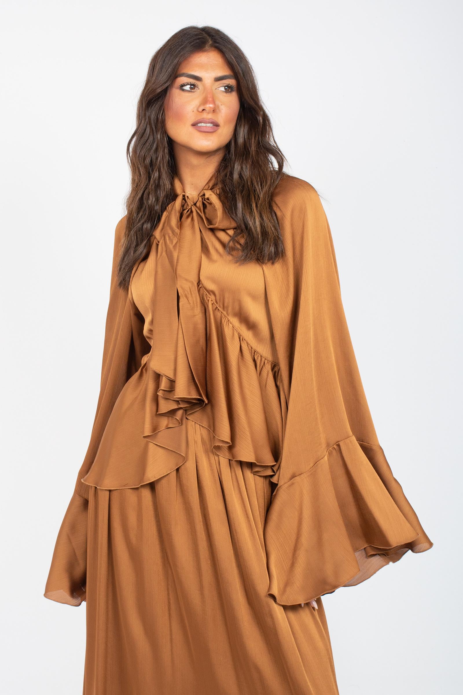 camicia oversize con balza CA586ART15107 CHOCOLAT ACTUALEE 