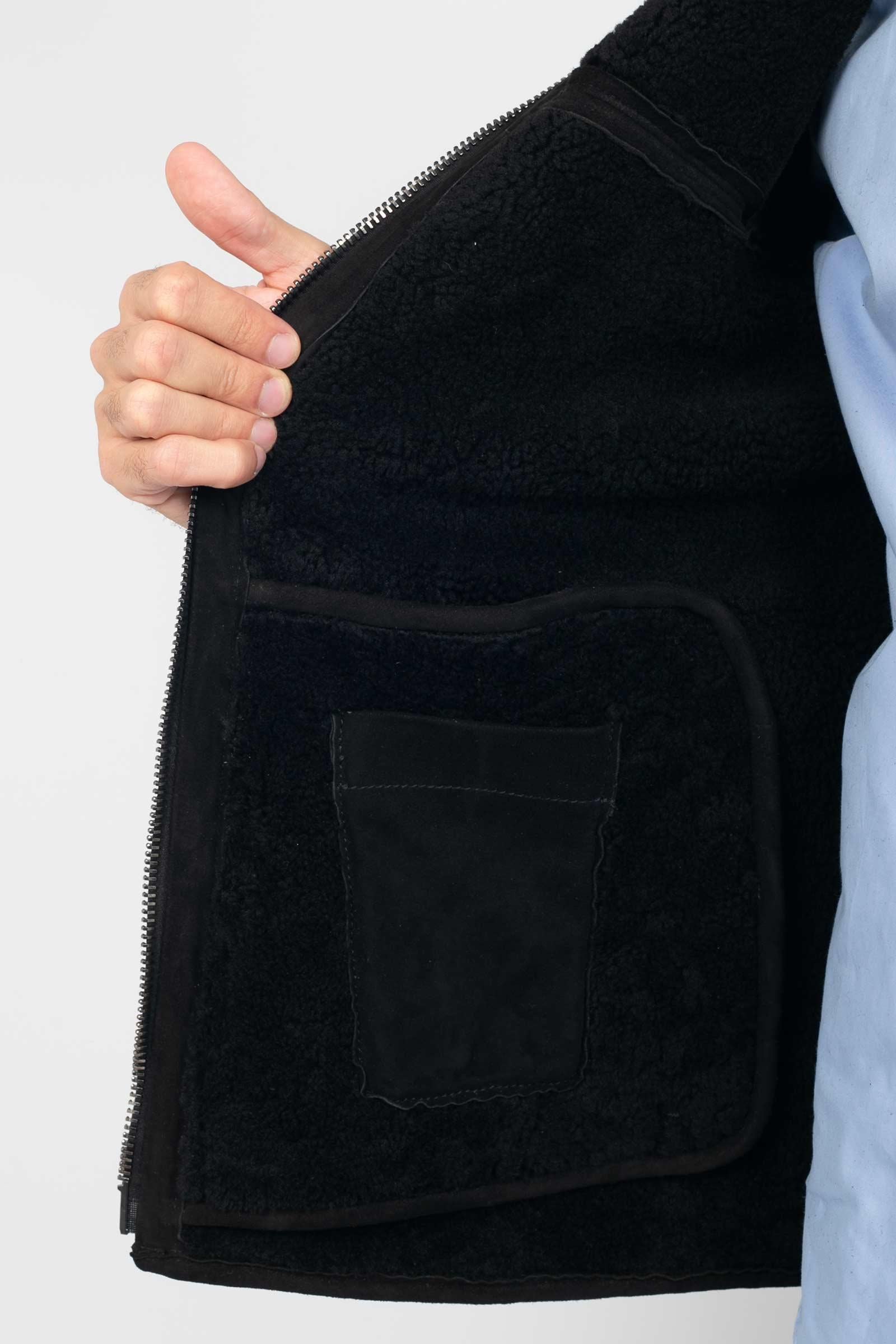 giacca con cappuccio in montone 7353MERINO NERO HCR 