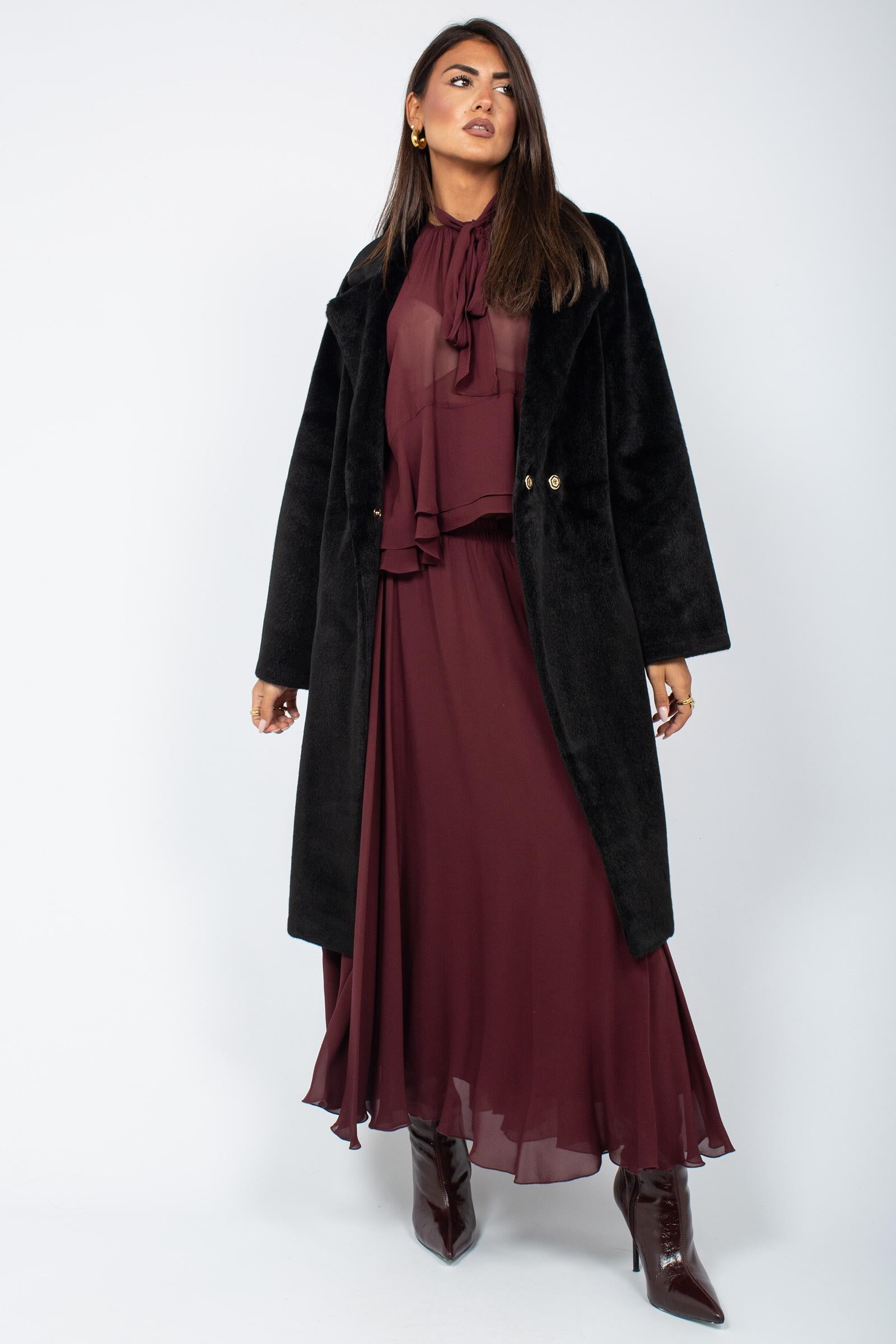 giacca in ecopelliccia PL326VELVET NERO SANGERMANO 