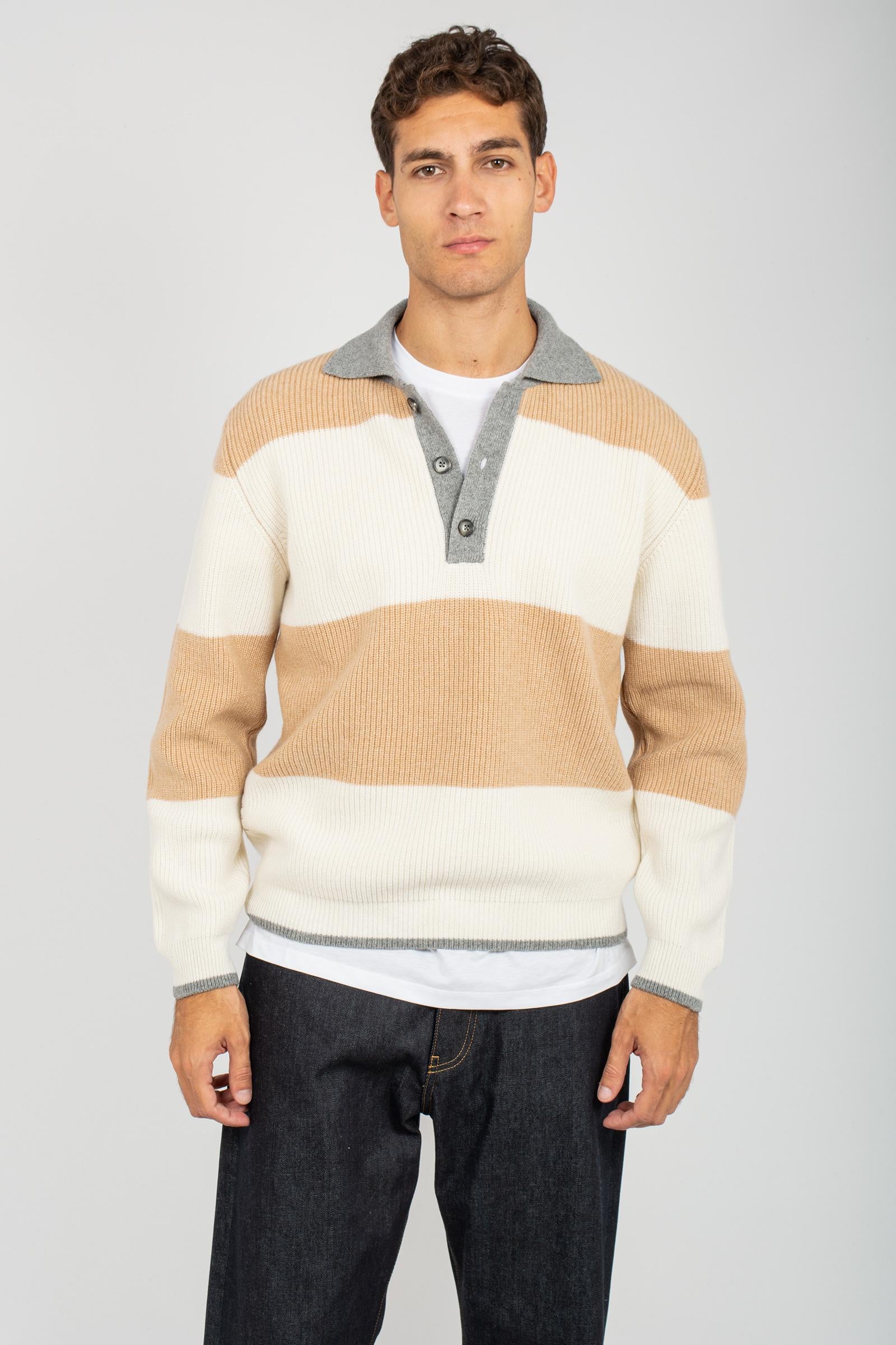polo a righe in lana B9F0001 NOCCIOLA AMARANTO 