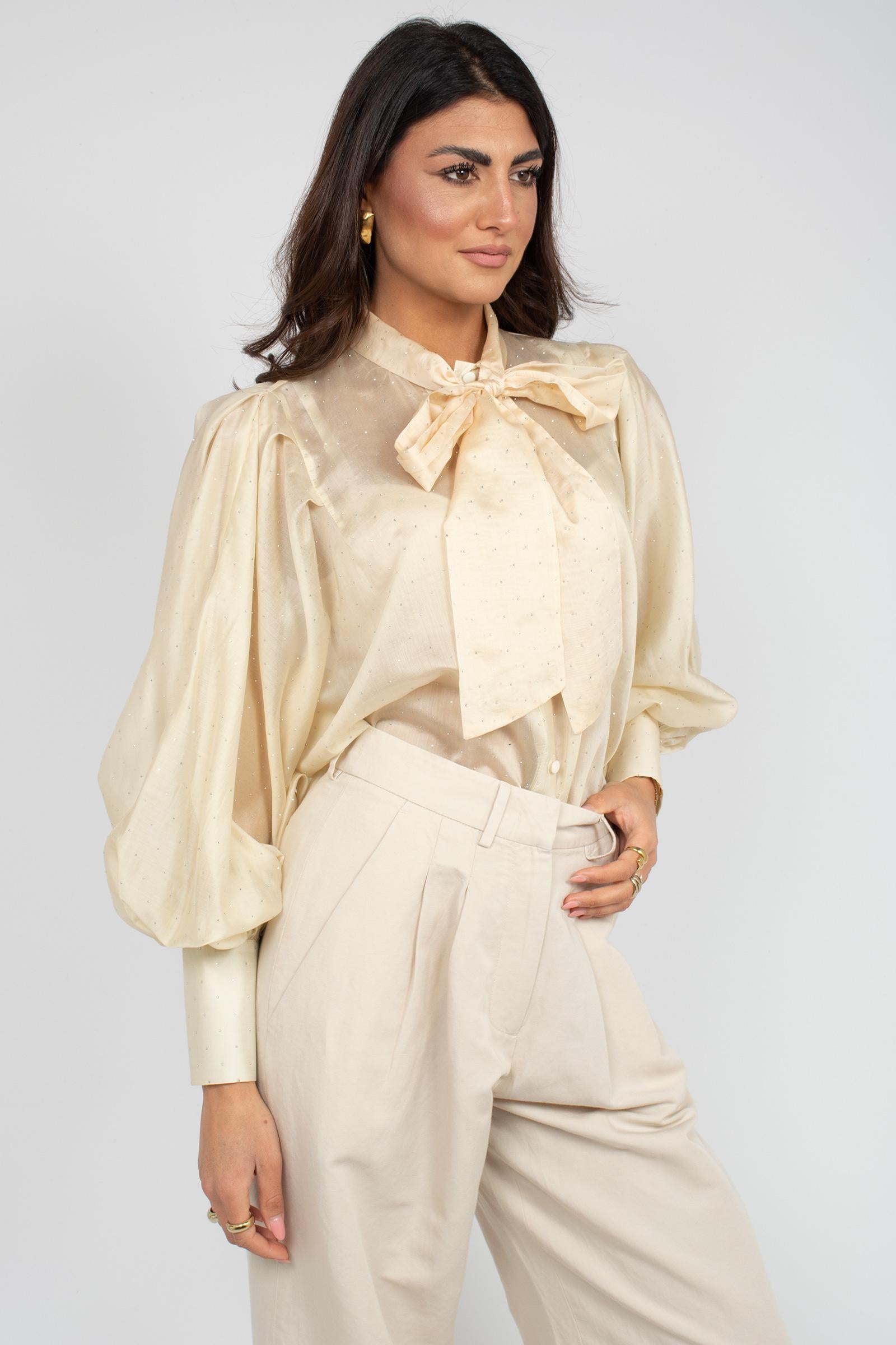 camicia con fiocco in lyocell e microborchie CA612ART16148 BEIGE ACTUALEE 