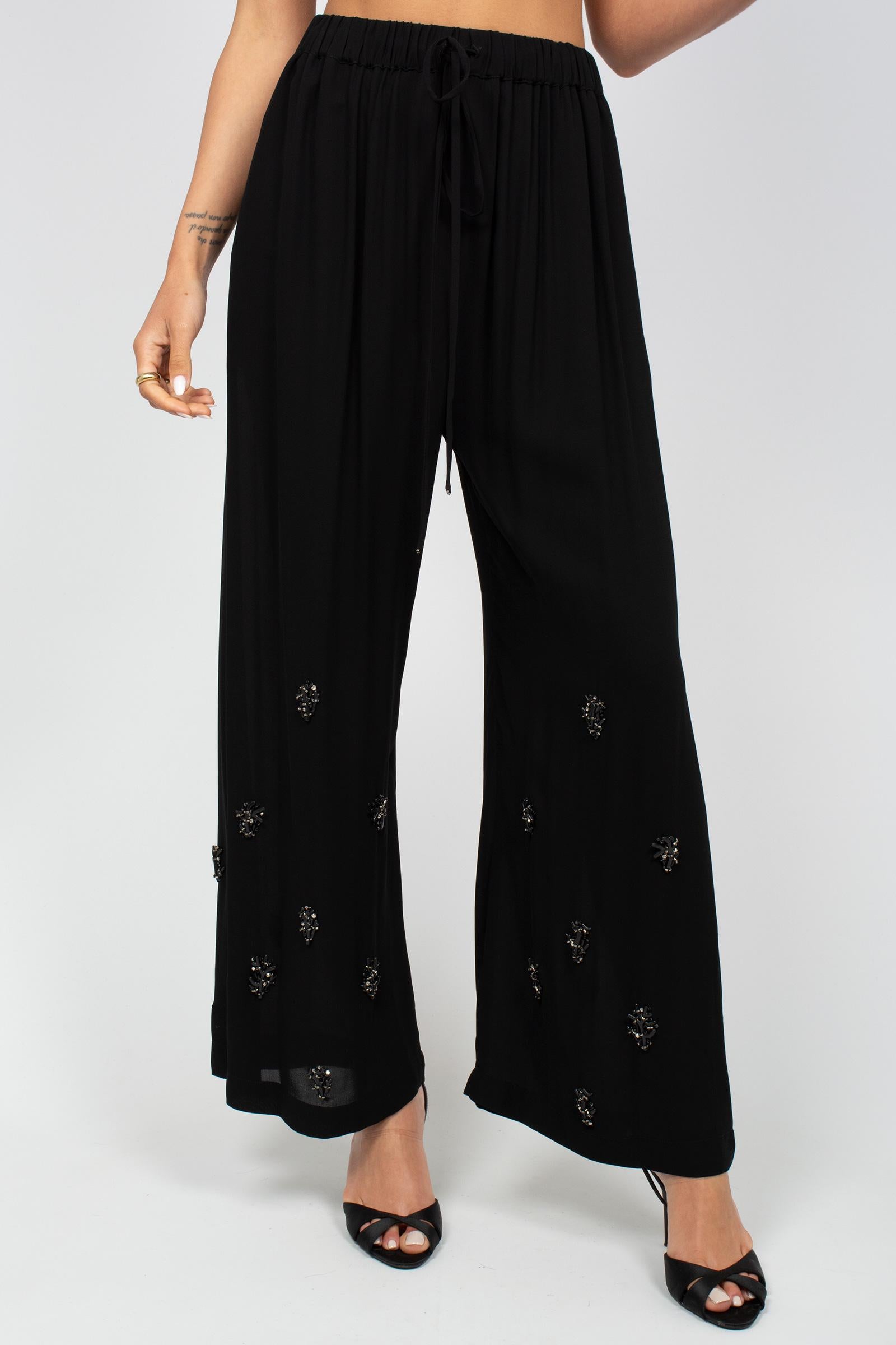 pantalone con ricamo coralli MS2652 BLACK MIRIAM STELLA 
