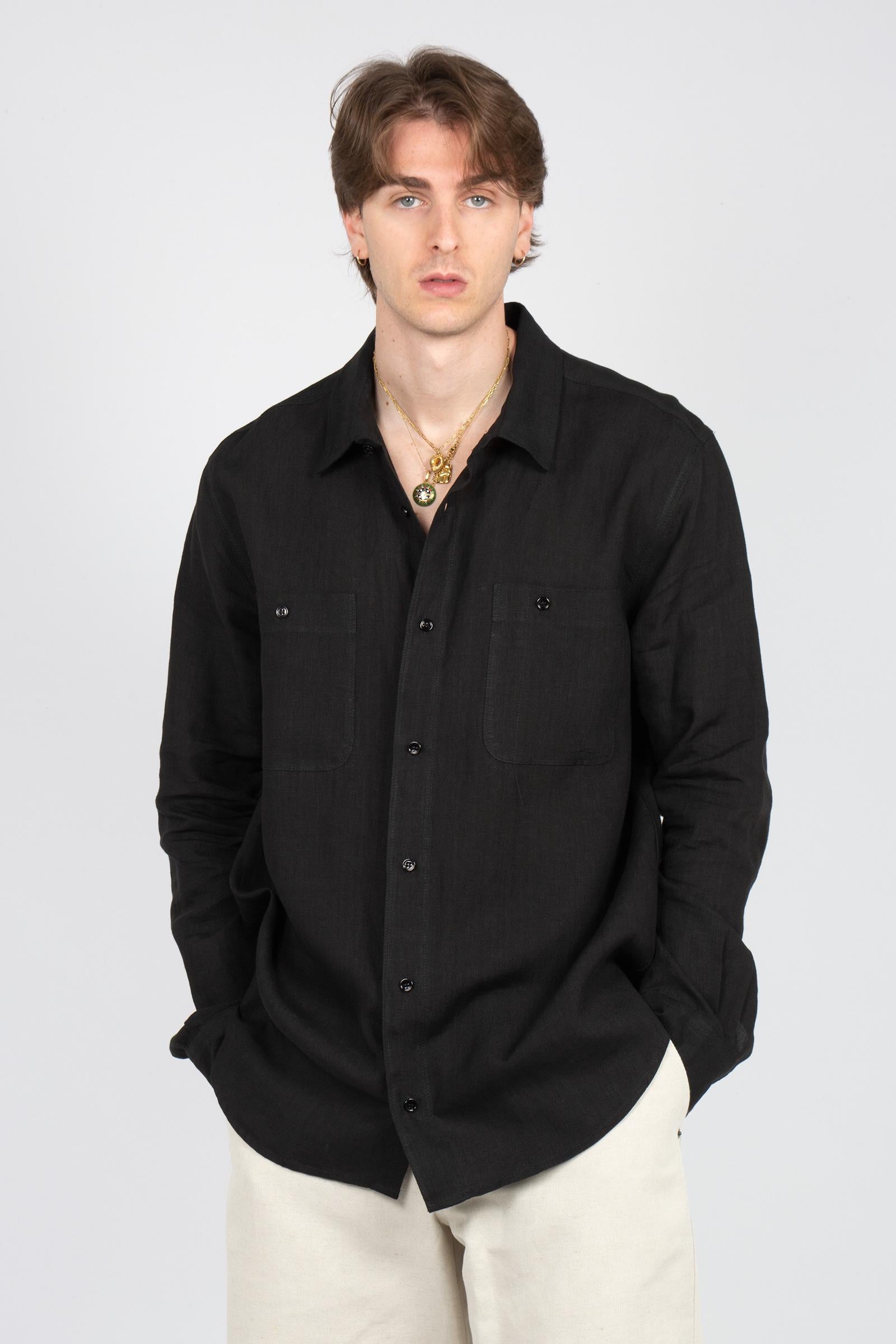 camicia oversize in lino B6AB0018 BLACK AMARANTO 