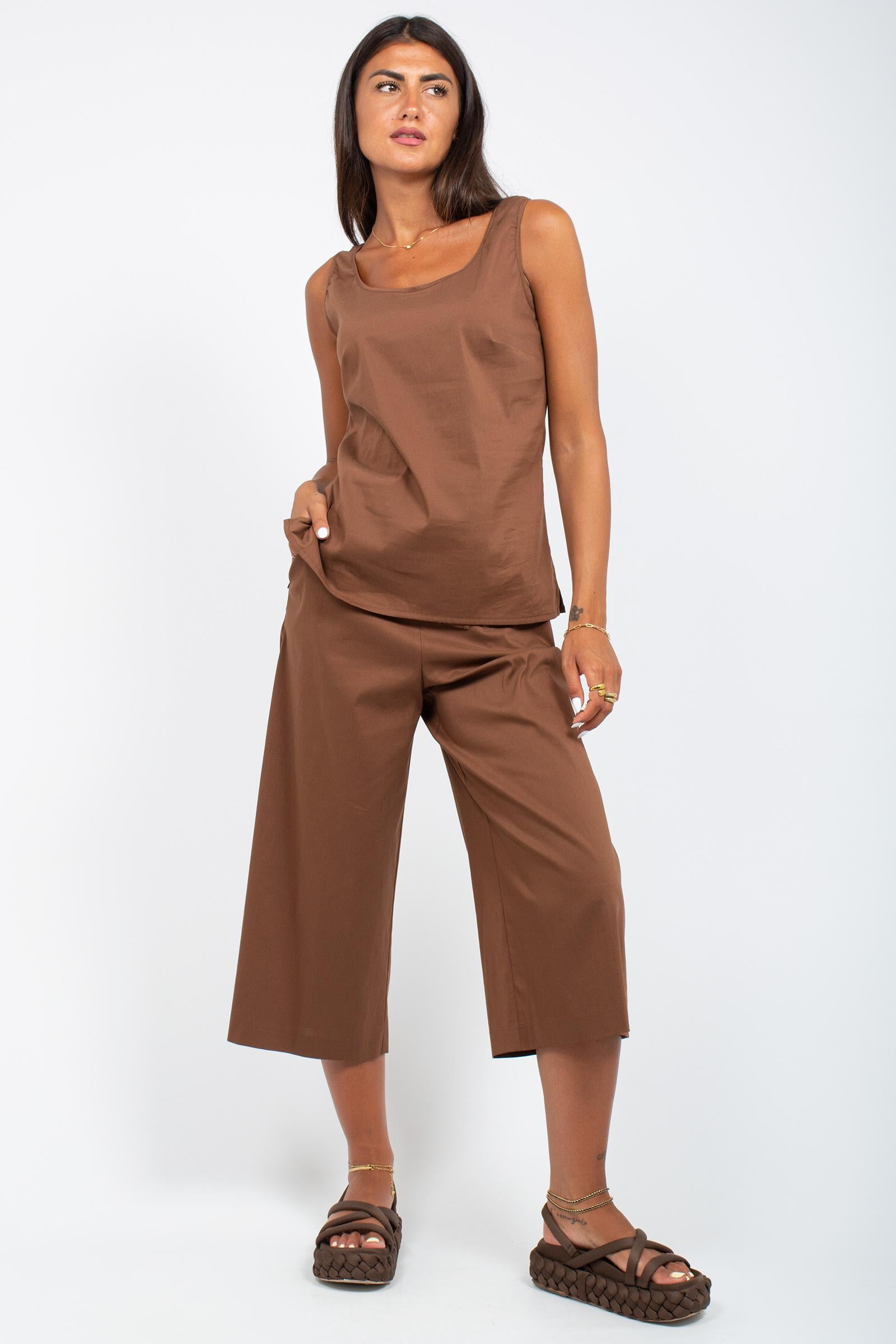 top in misto cotone CS731LOL MARRONE SANGERMANO 