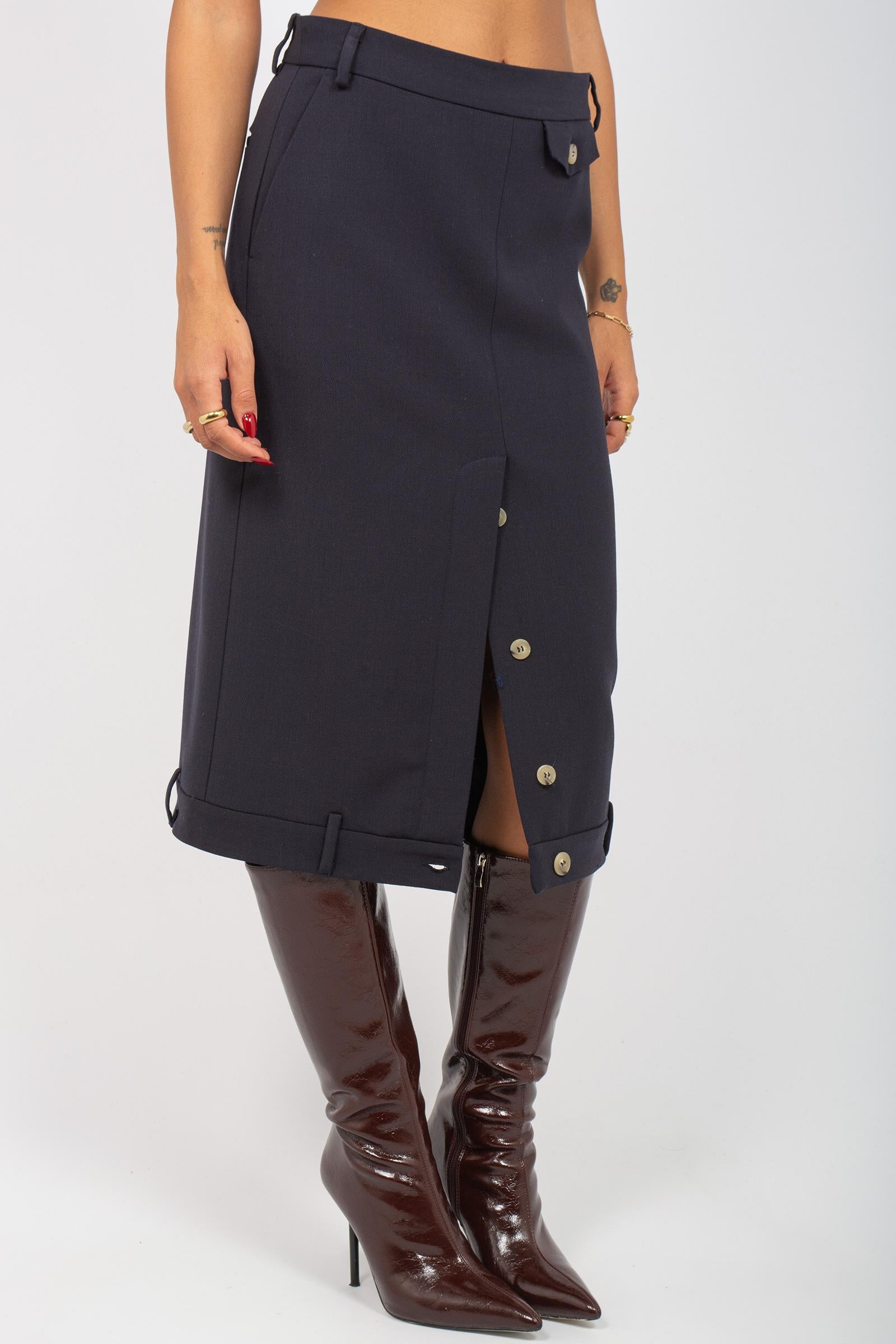 gonna in gabardine di lana M1F0043 BLU SOLOTRE 