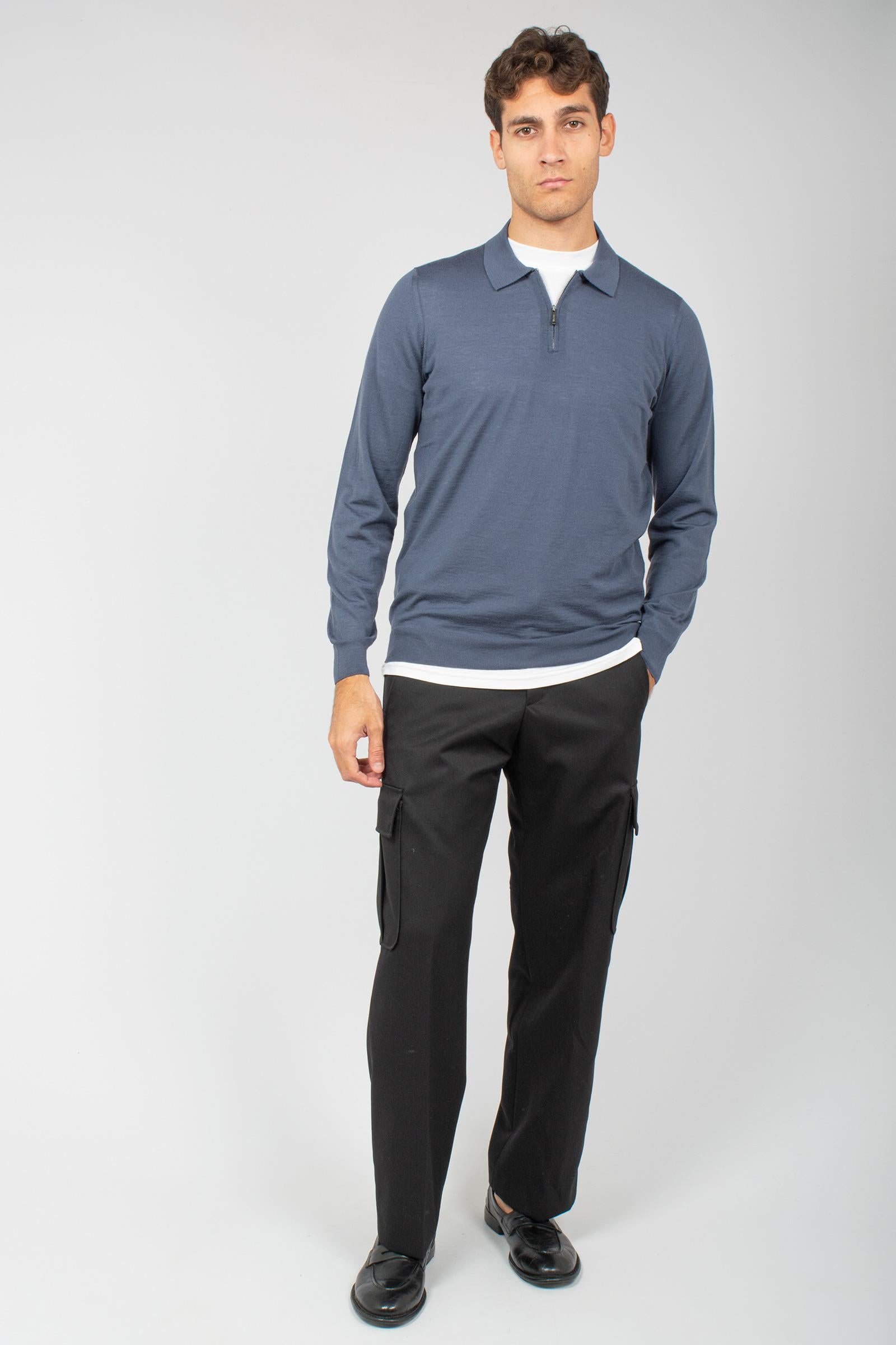 polo con zip in lana merinos ultrafine D0D149 790 DRUMOHR 