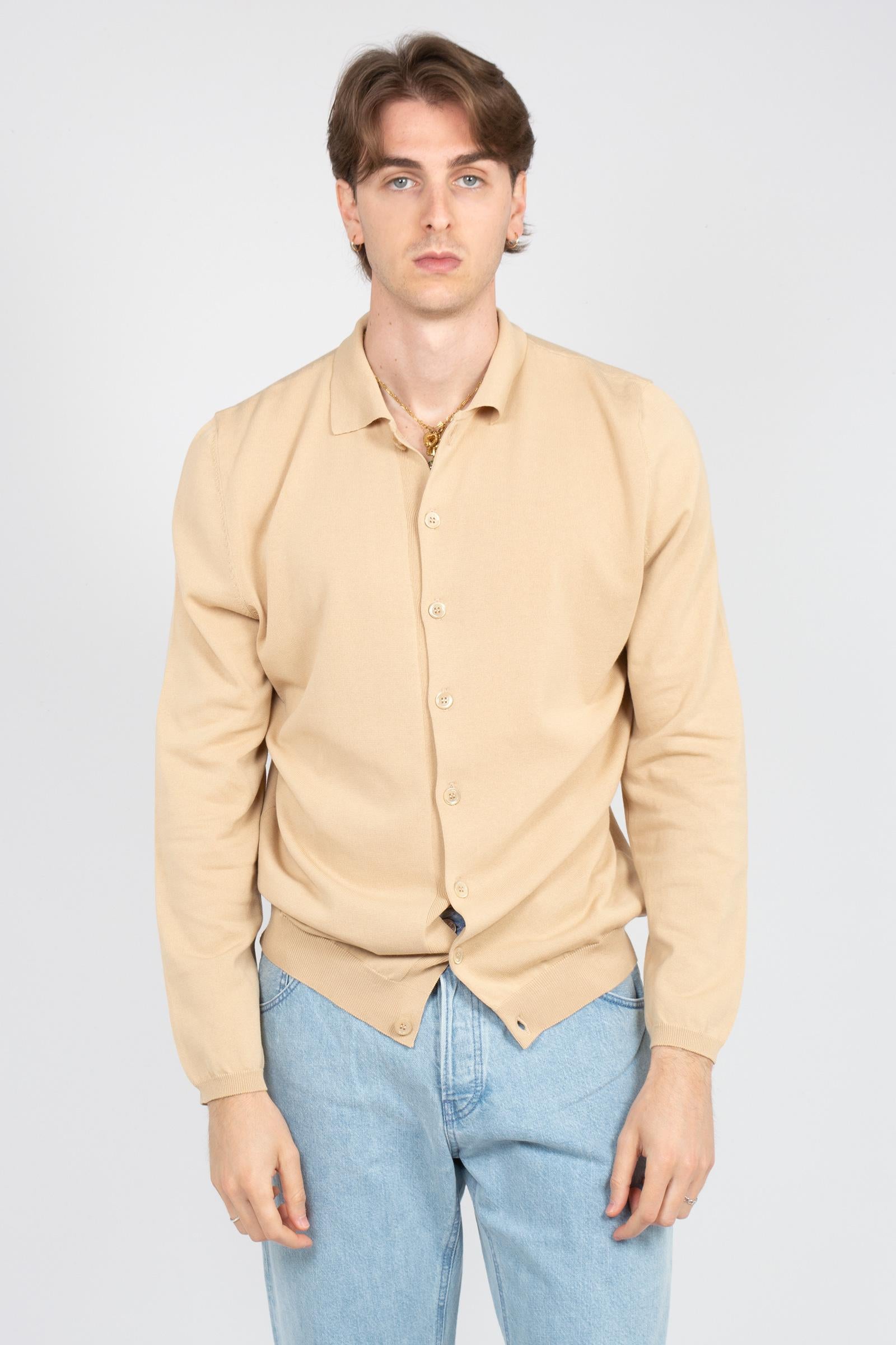 camicia in filo di cotone B9AB0052 BEIGE AMARANTO 