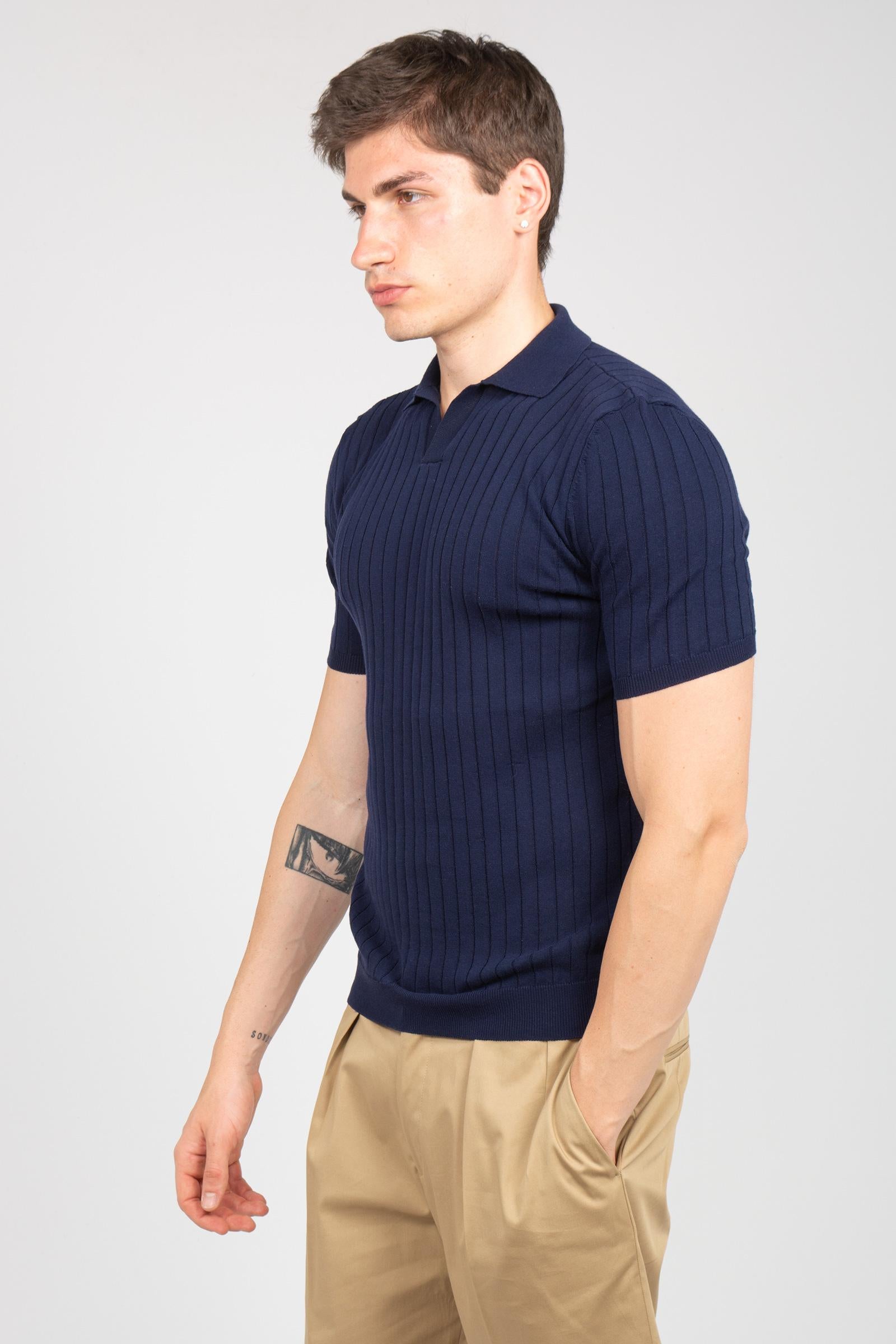 polo a coste in cotone B9AB0048 NAVY AMARANTO 