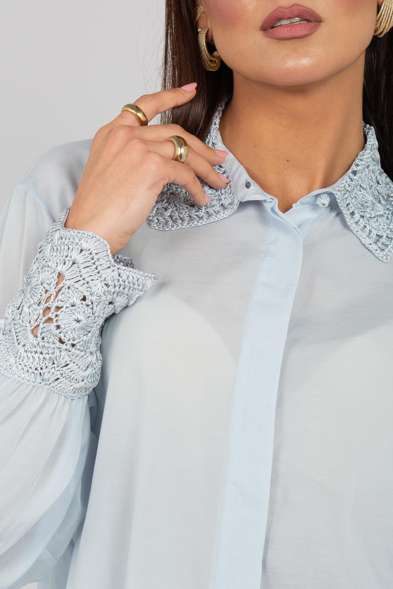 camicia in cotone e viscosa con macrame CA149650220722 700 SEVENTY 