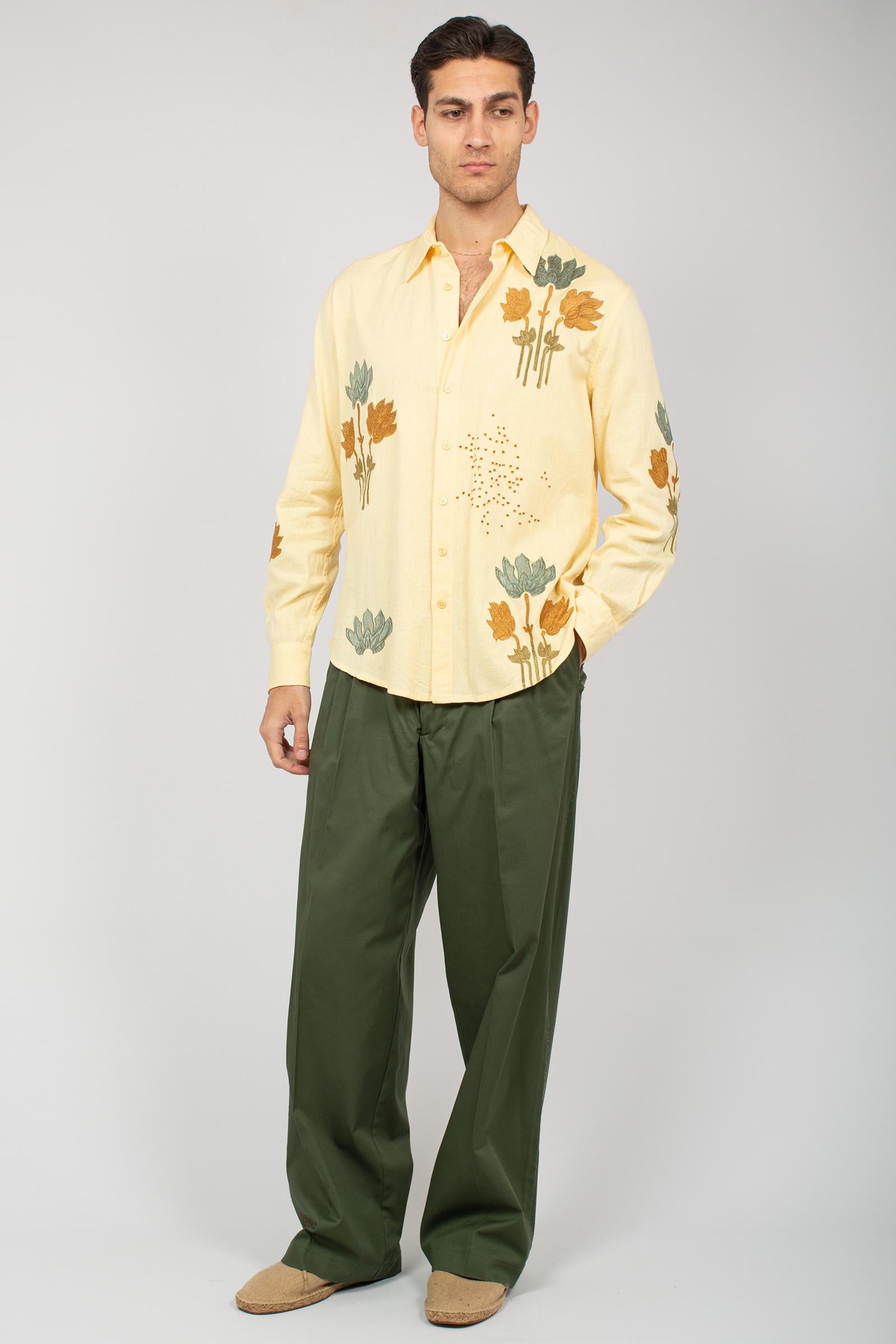 camicia ricamata in cotone e lino B6D0019 BANANA AMARANTO 