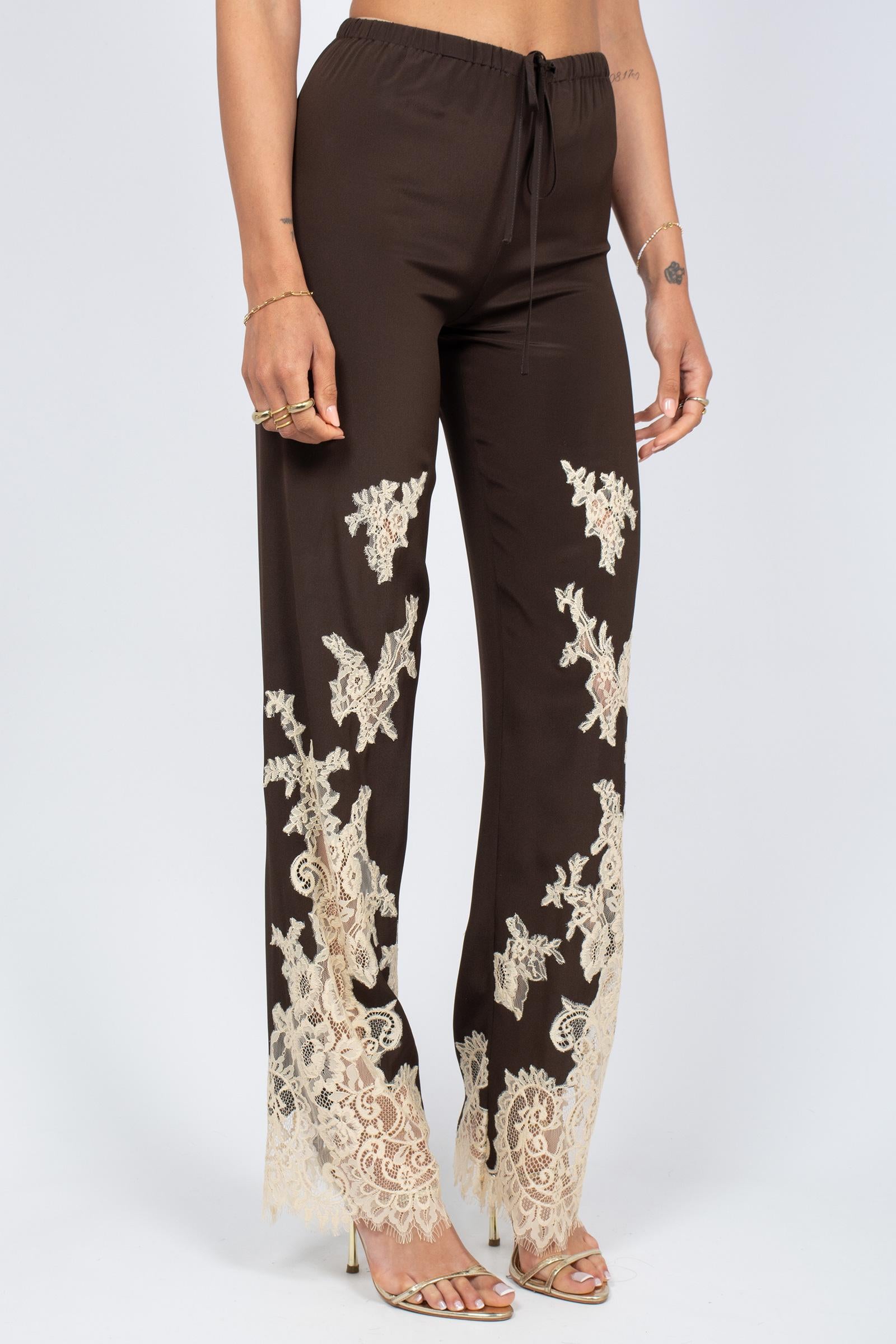 pantalone in misto seta e pizzo 'natalia' Y6SU07 V22 SEMICOUTURE 