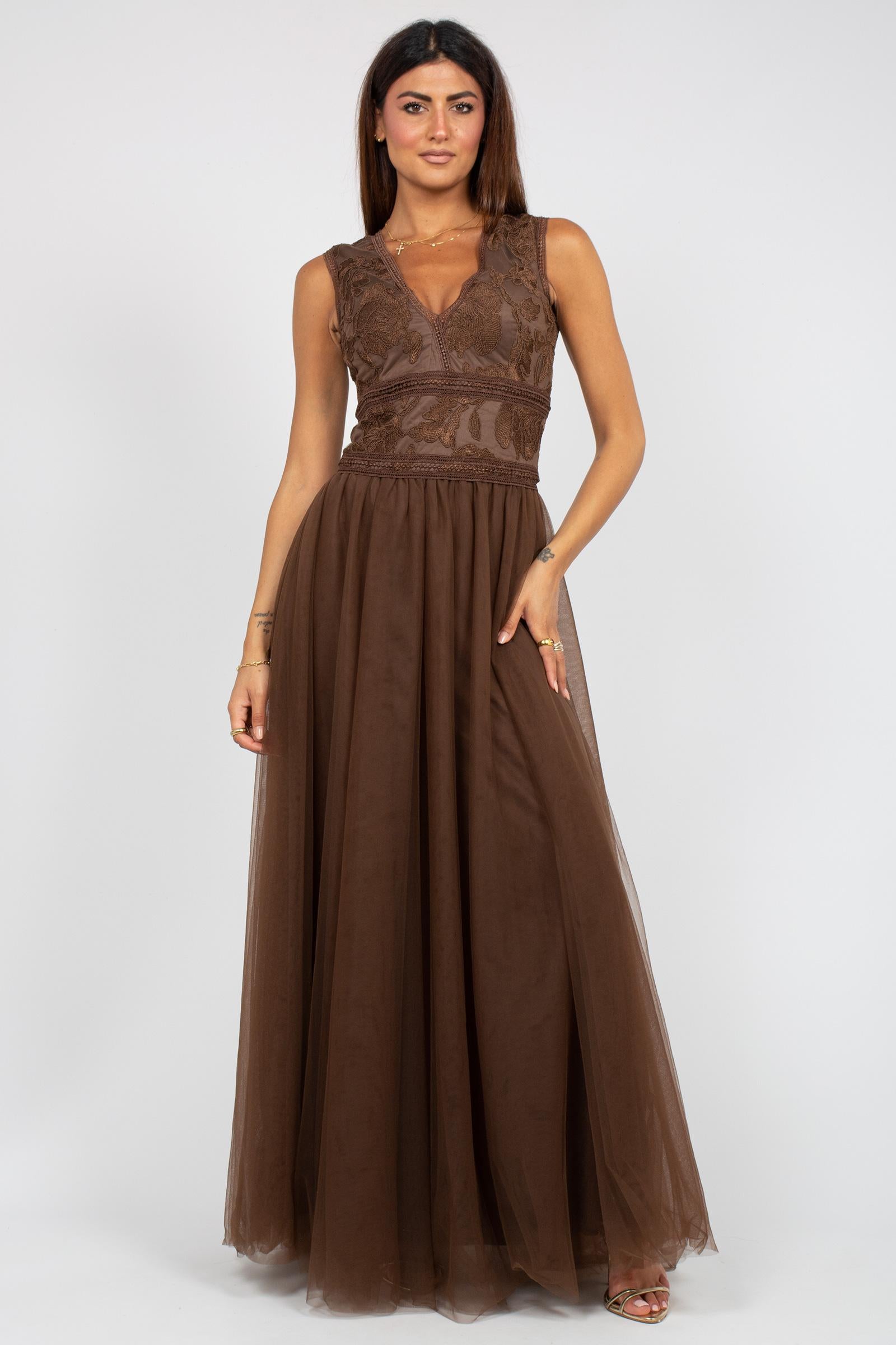 abito lungo in macrame e tulle D48EQ071ER4 00725 ERMANNO - ERMANNO SCERVINO 