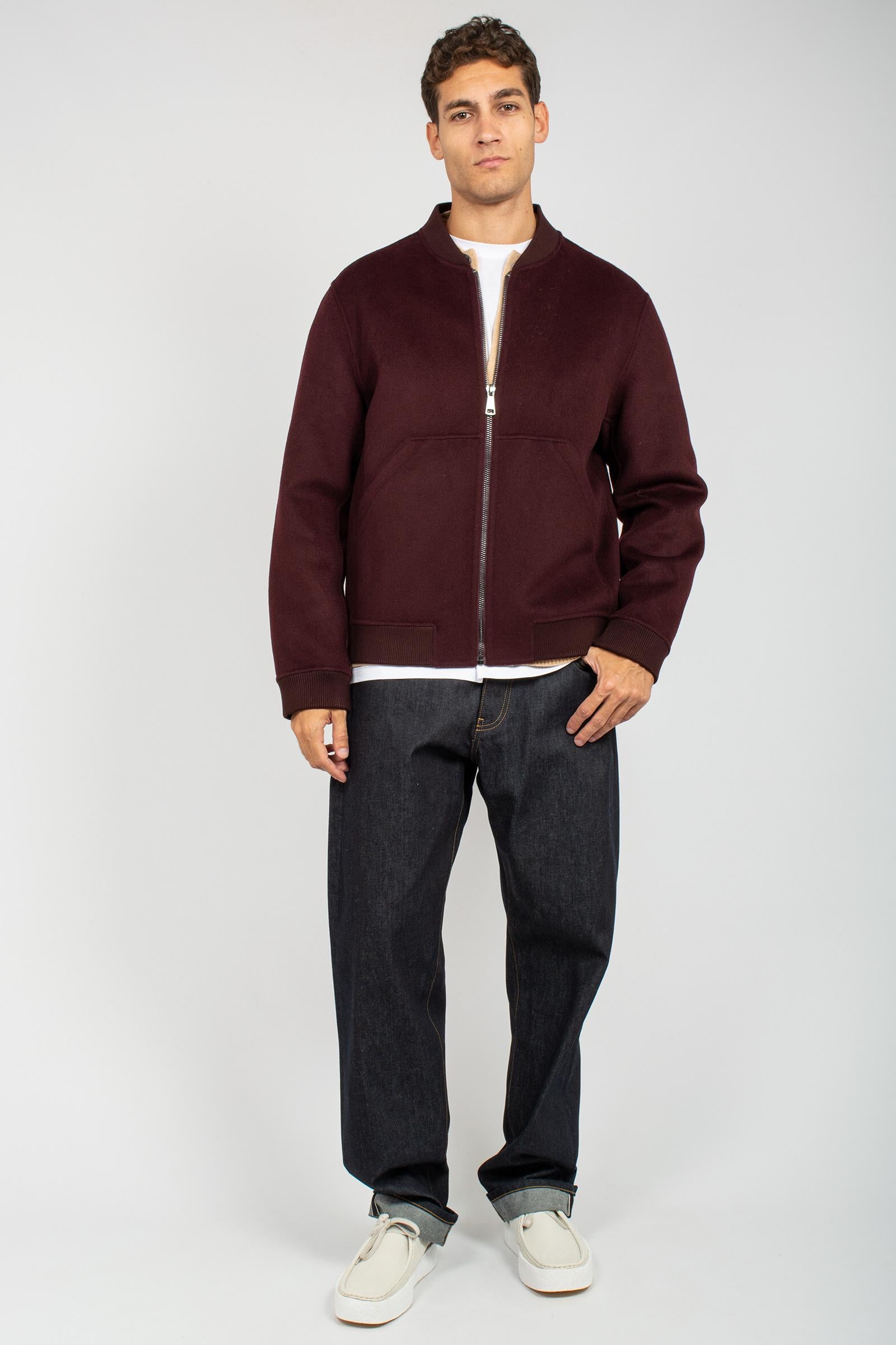 giacca con zip in panno di lana B6F0011 MELANZANA AMARANTO 