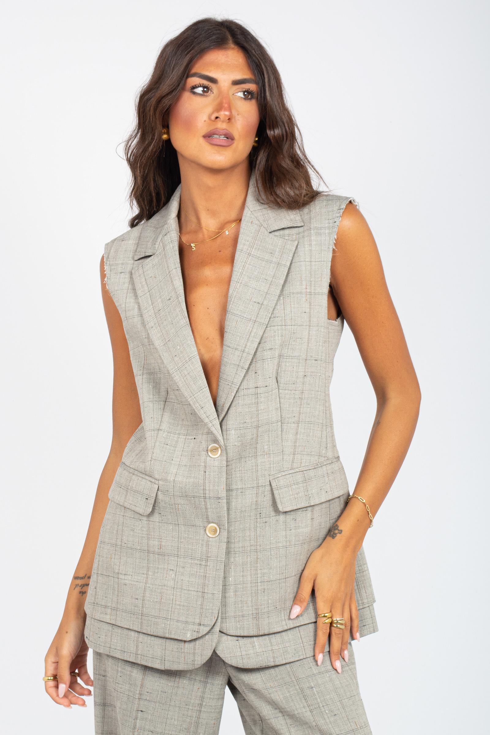 gilet check in misto lana 'adrianna' Y5WM02 54CHK SEMICOUTURE 