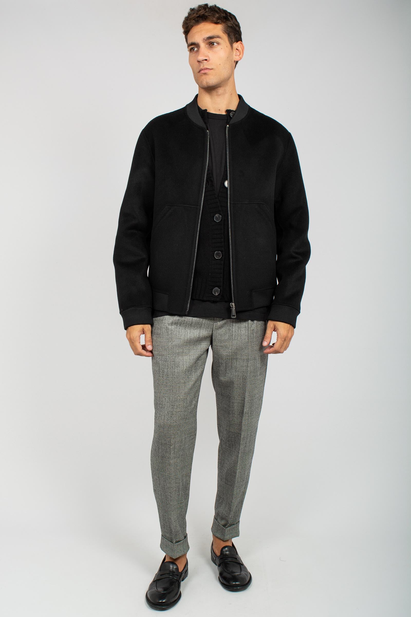 giacca con zip in panno di lana B6F0011 NERO AMARANTO 