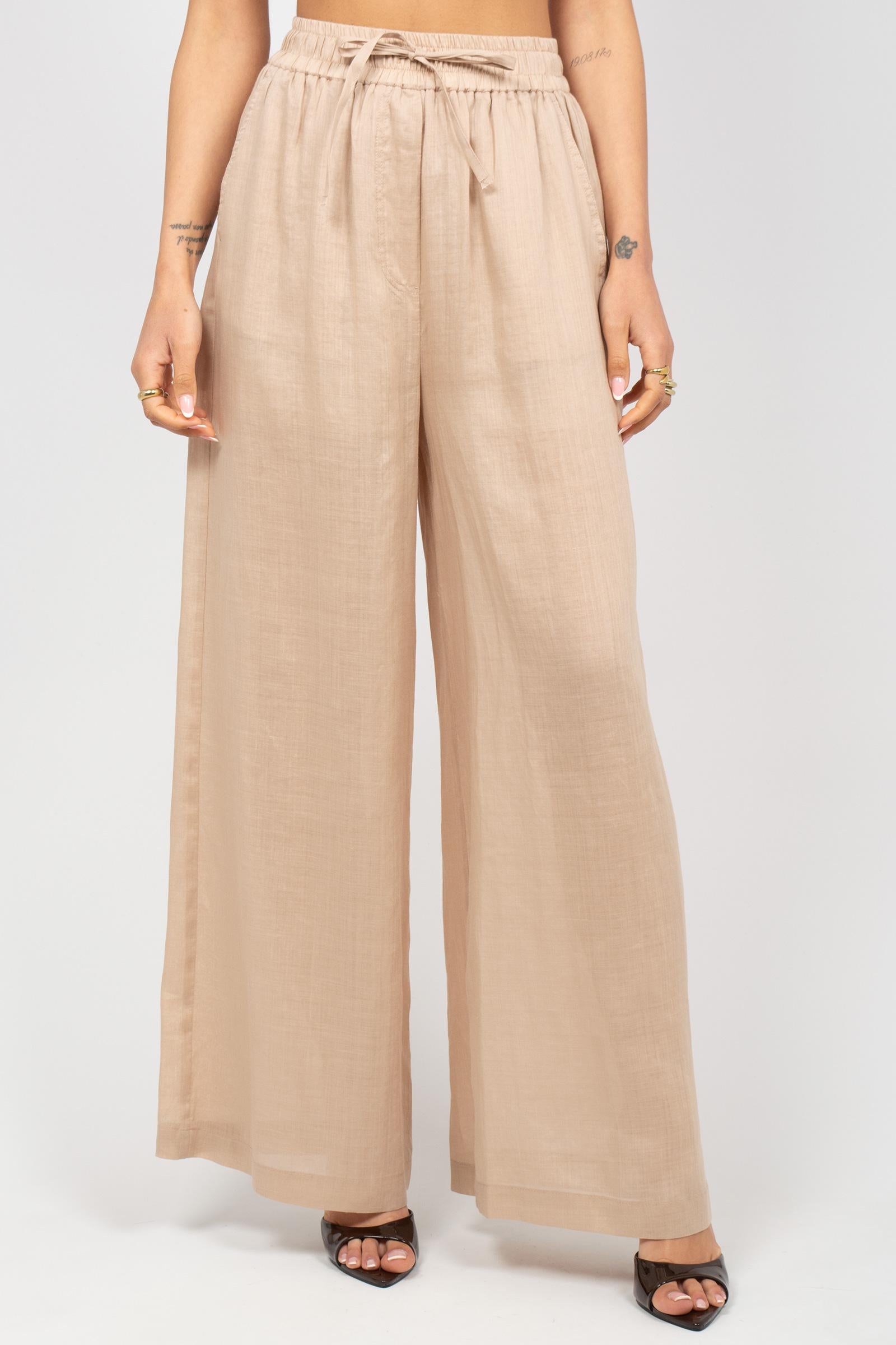 pantalone ampio in ramie M1AB0203 NATURALE SOLOTRE 