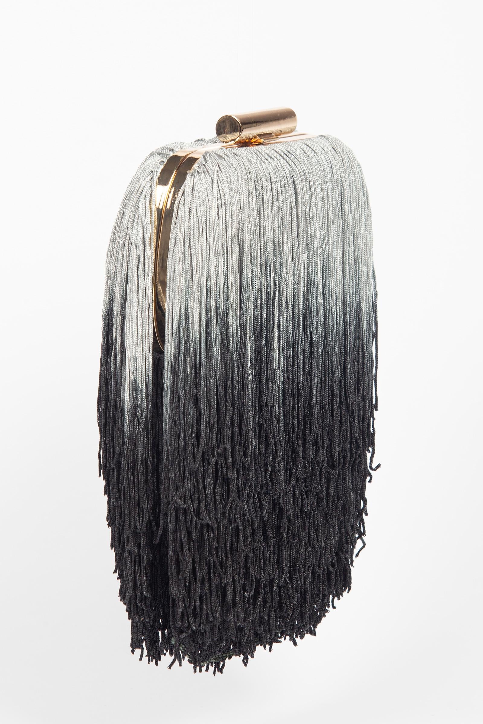 clutch rigida con frange ACA072 GRIGIONERO ANNA CECERE 