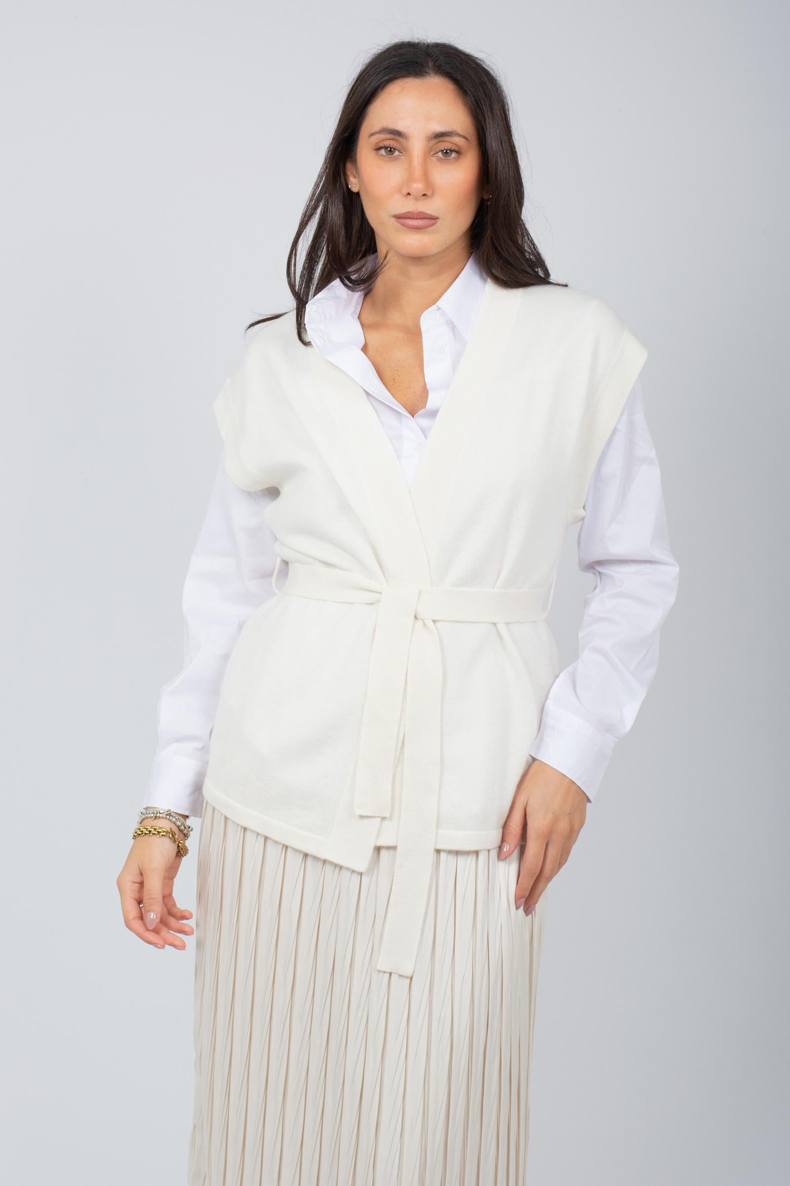 gilet con cintura in cashmere 4702508C ECRU NOT SHY 