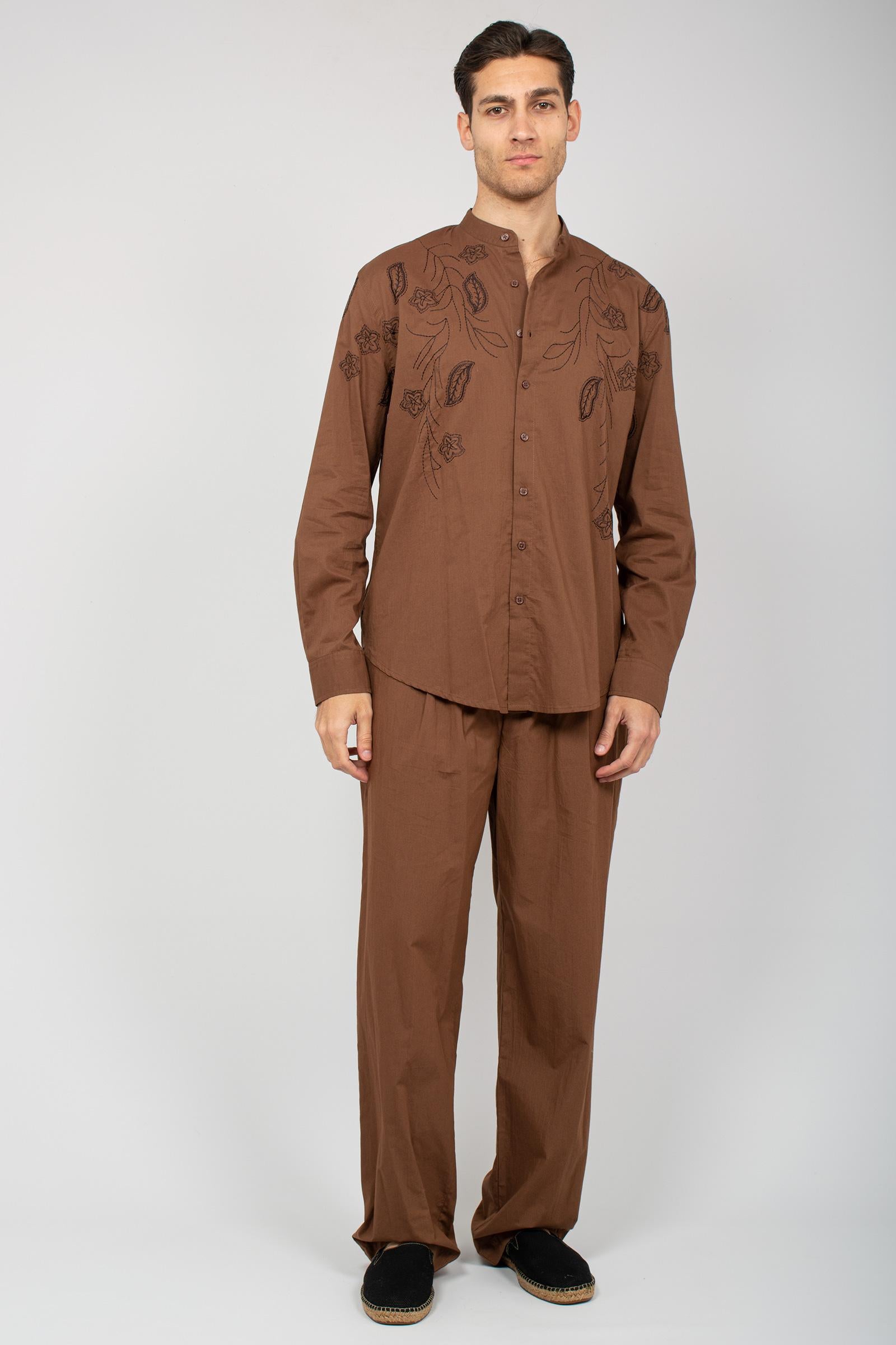 camicia in cotone ricamato B6D0017 CACAO AMARANTO 