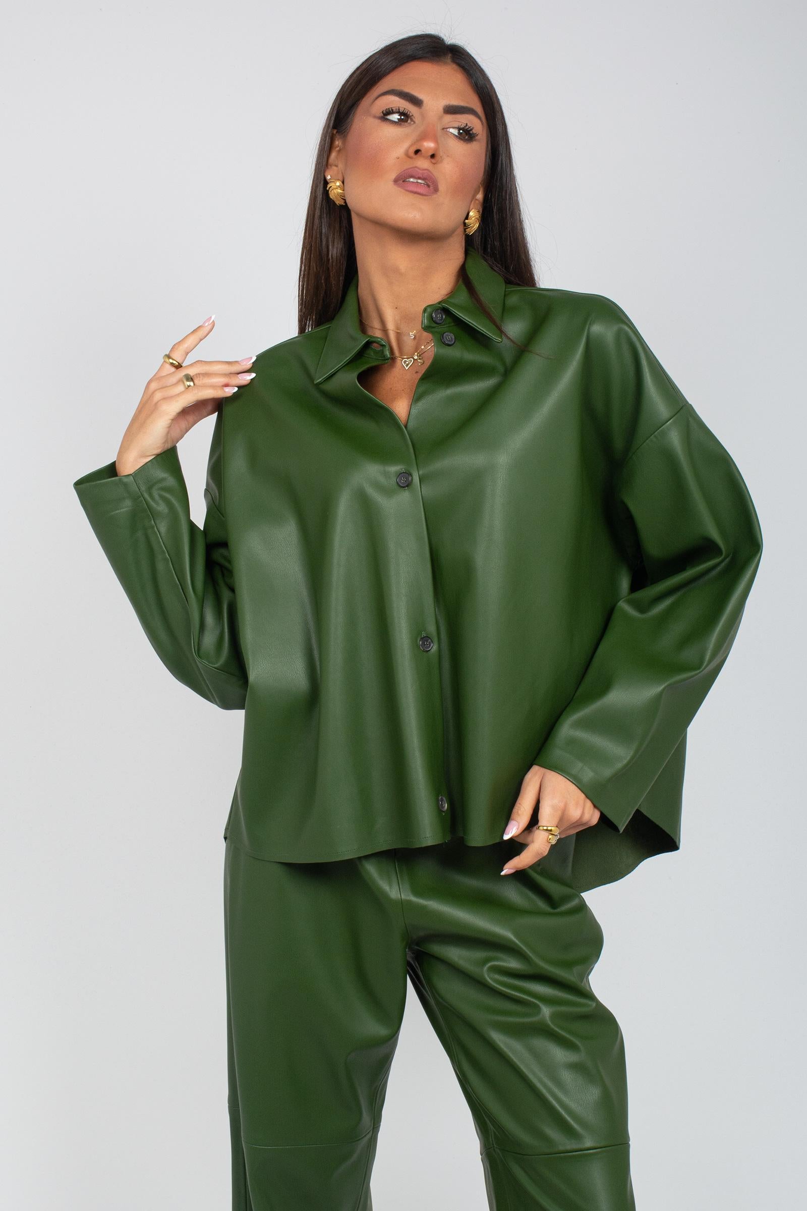 camicia oversize in ecopelle 'shiva' SHIVADD08 OLIVA DOUUOD 