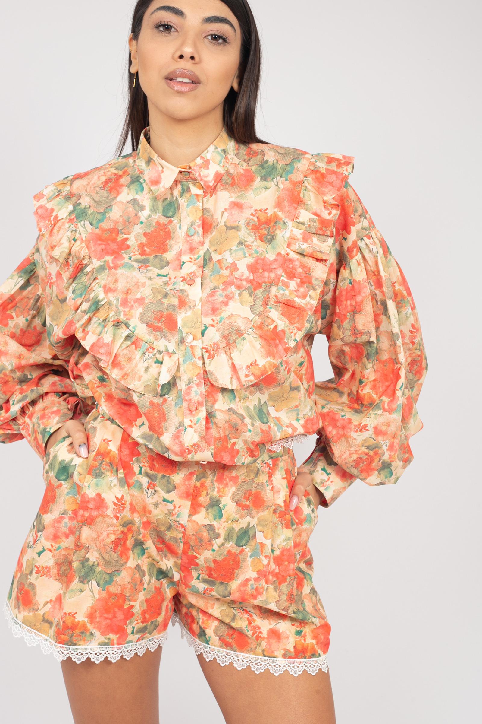 camicia in cotone stampa fiori CA566ART14109 ARANCIO ACTUALEE 