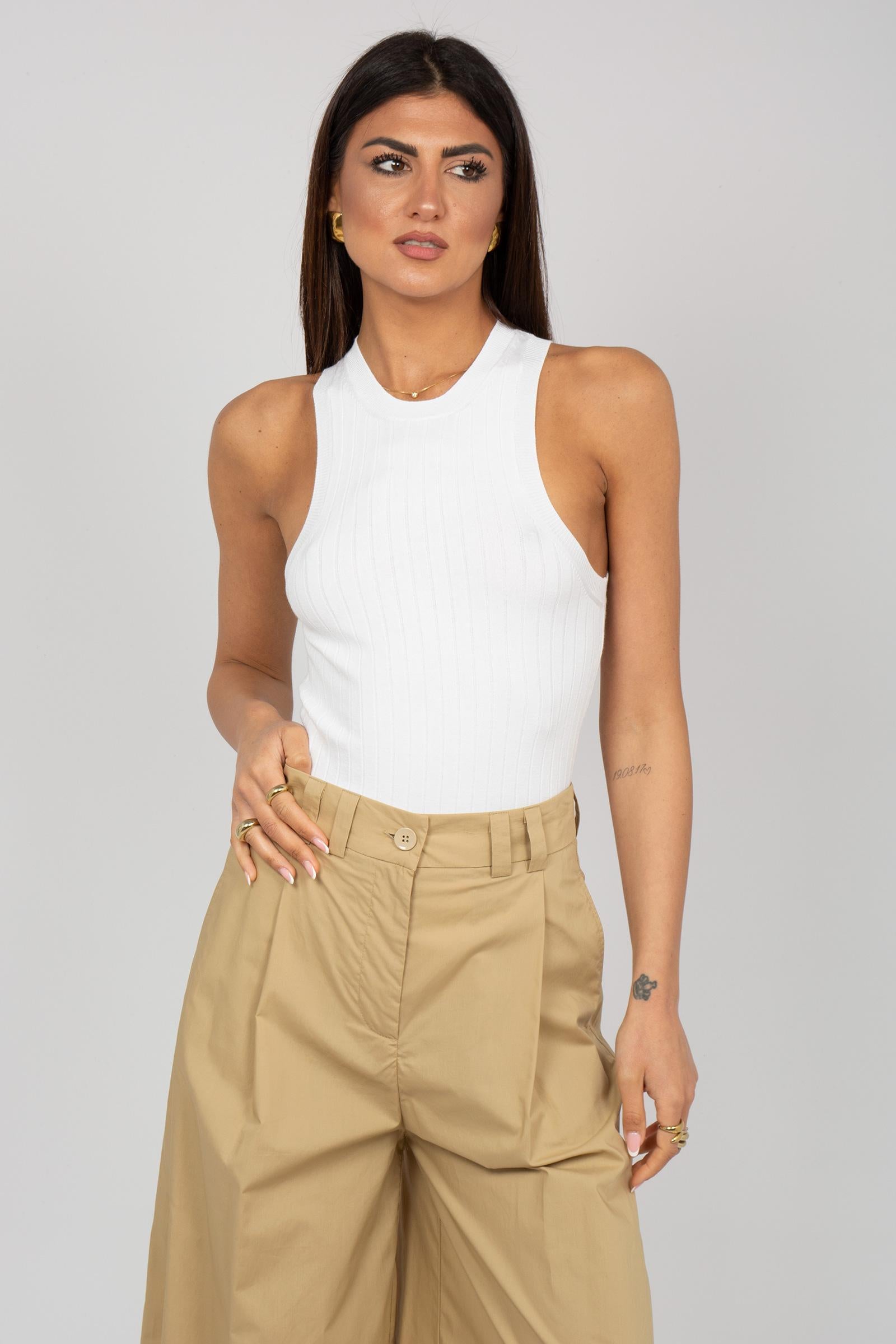 top a coste in viscosa M3AB0006 BIANCO SOLOTRE 