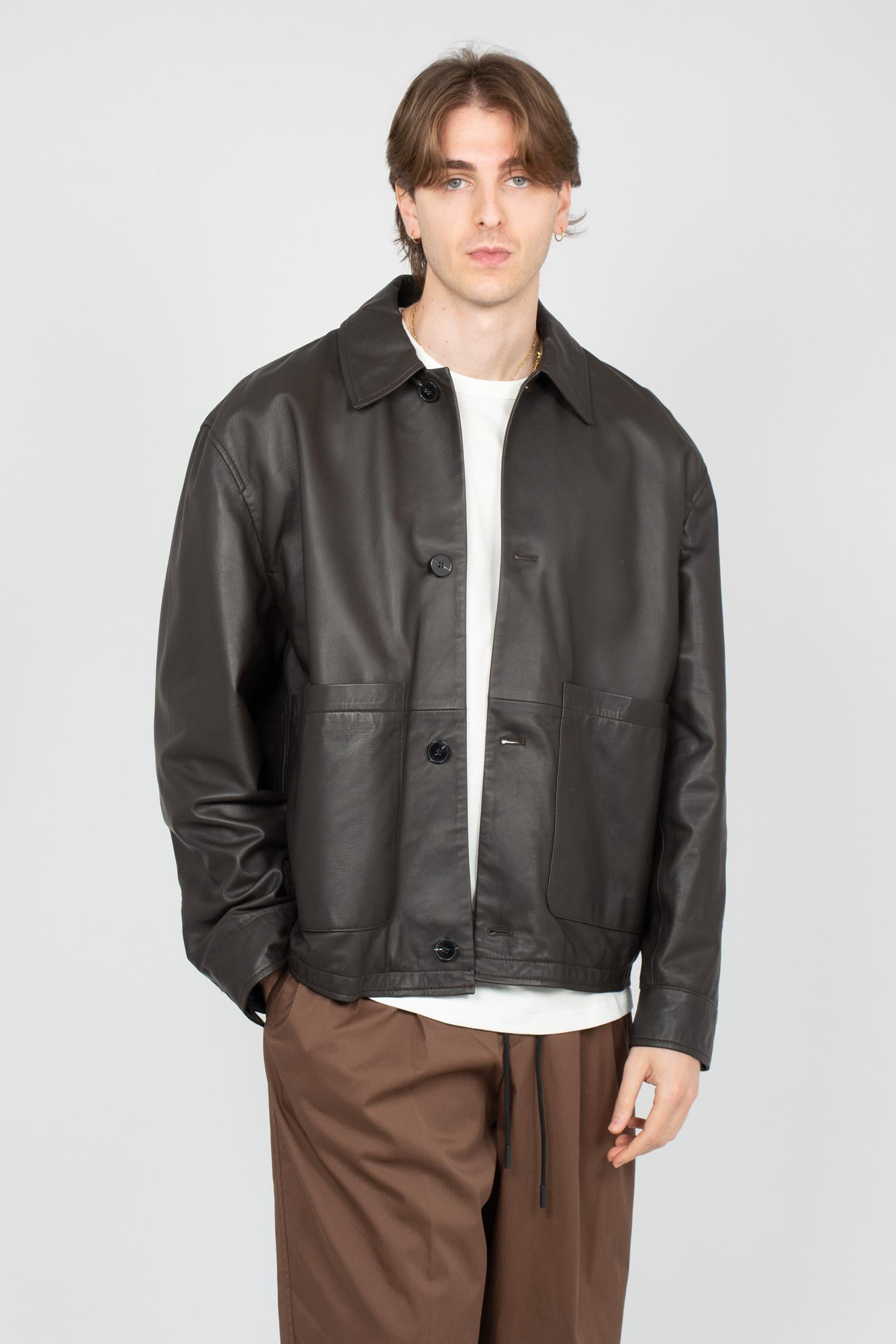 giacca in pelle B6AB0074 BLACK AMARANTO 