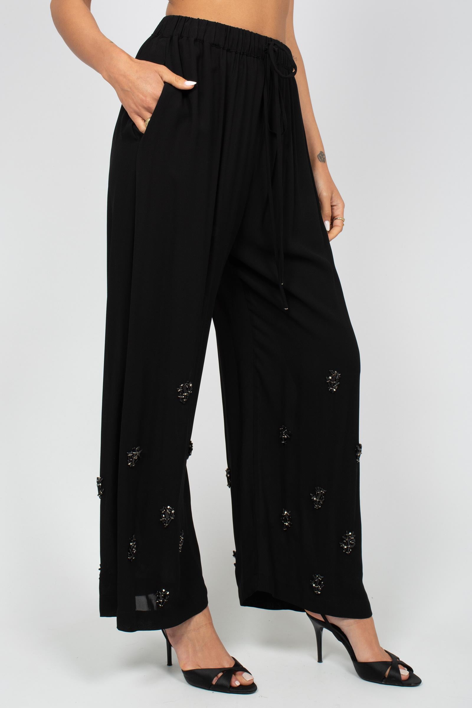 pantalone con ricamo coralli MS2652 BLACK MIRIAM STELLA 