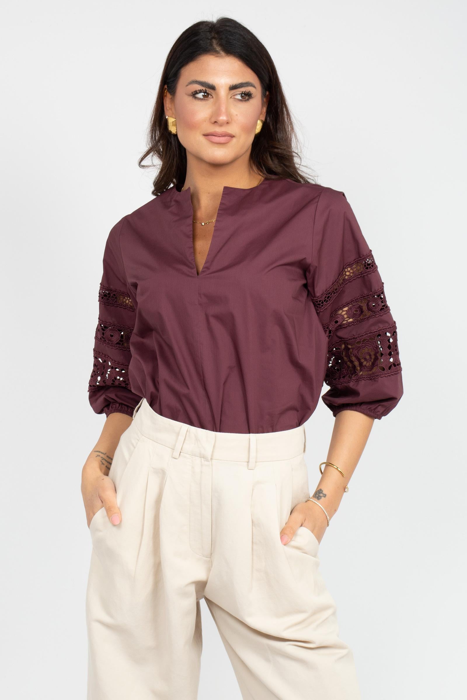 blusa in cotone e pizzo 261M1265 247 MAIDA MILA 