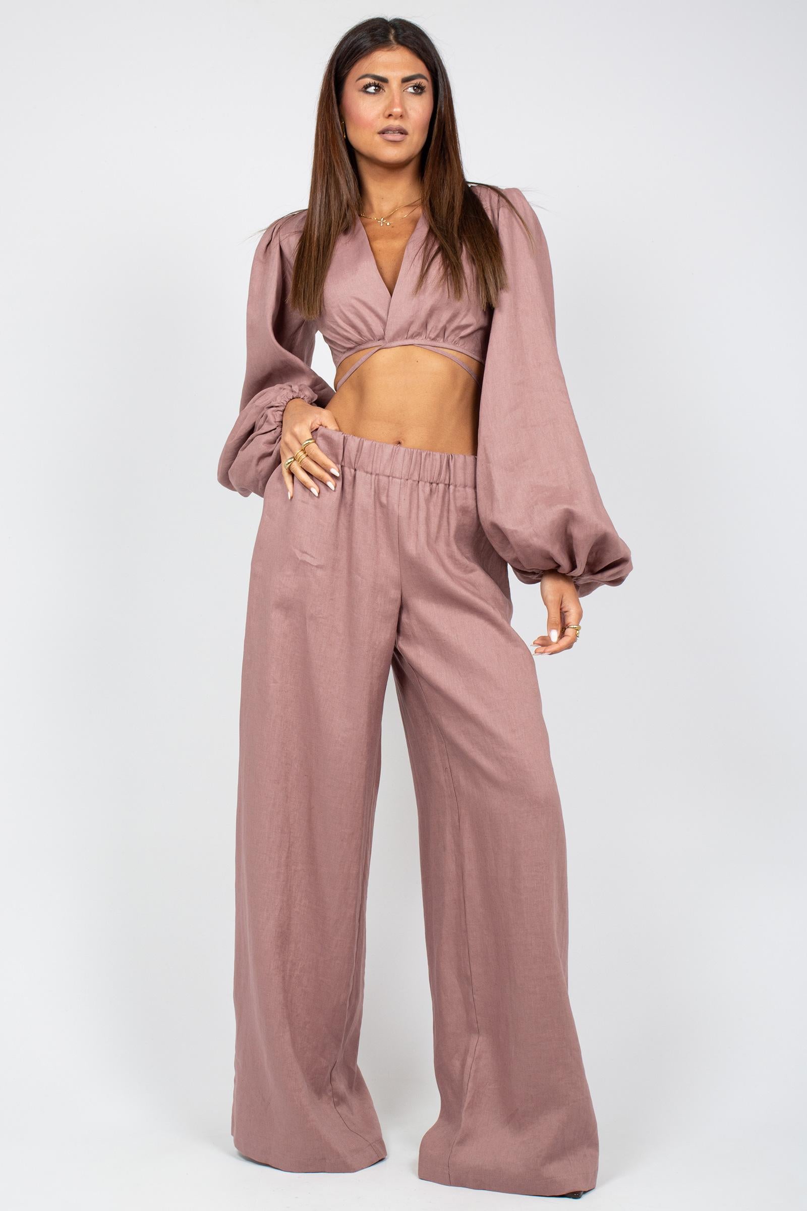 pantalone in lino PA3026ART16172 PINK ACTUALEE 