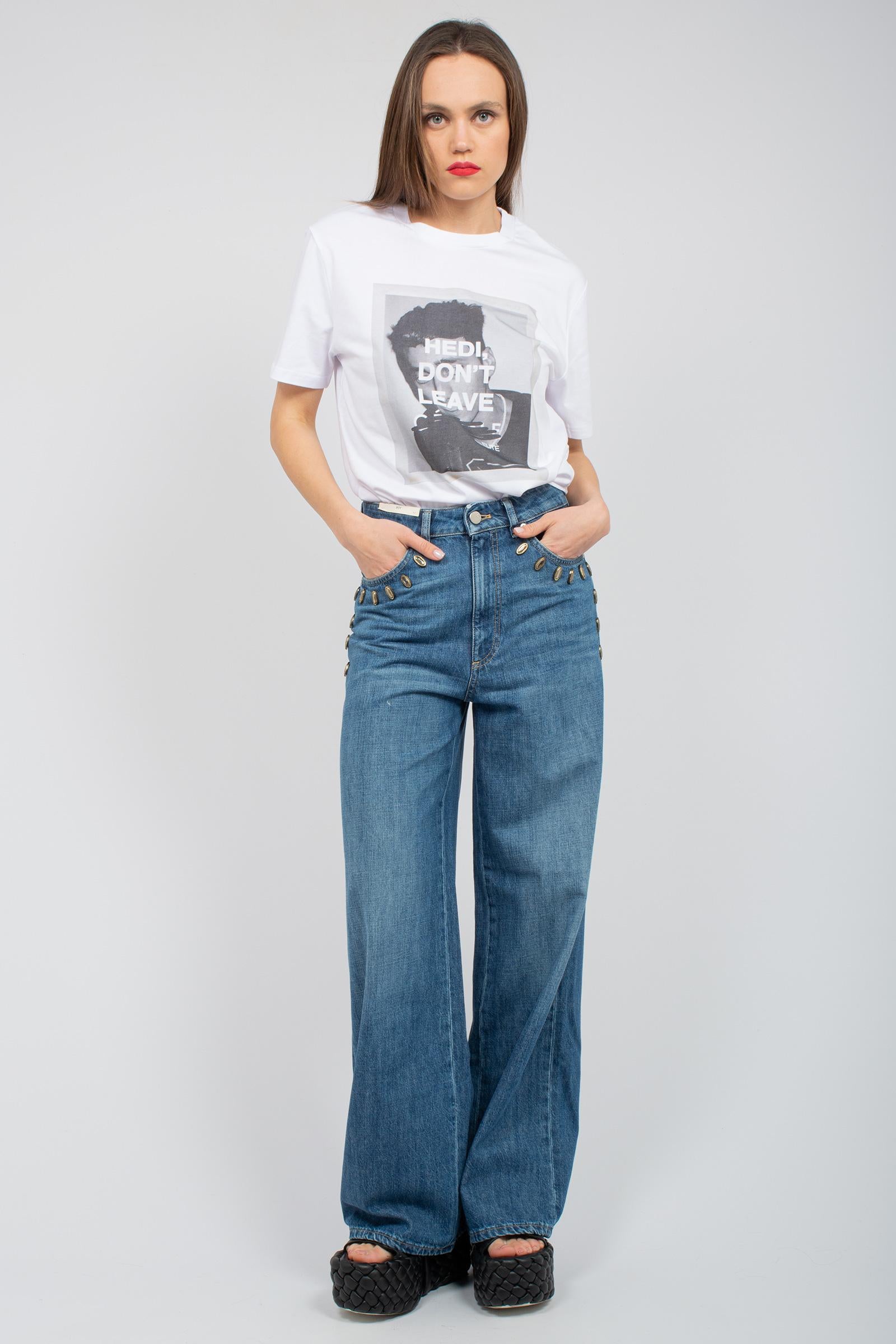 t-shirt in cotone con stampa hedi slimane UTEE808HEDI WHT ELITE 
