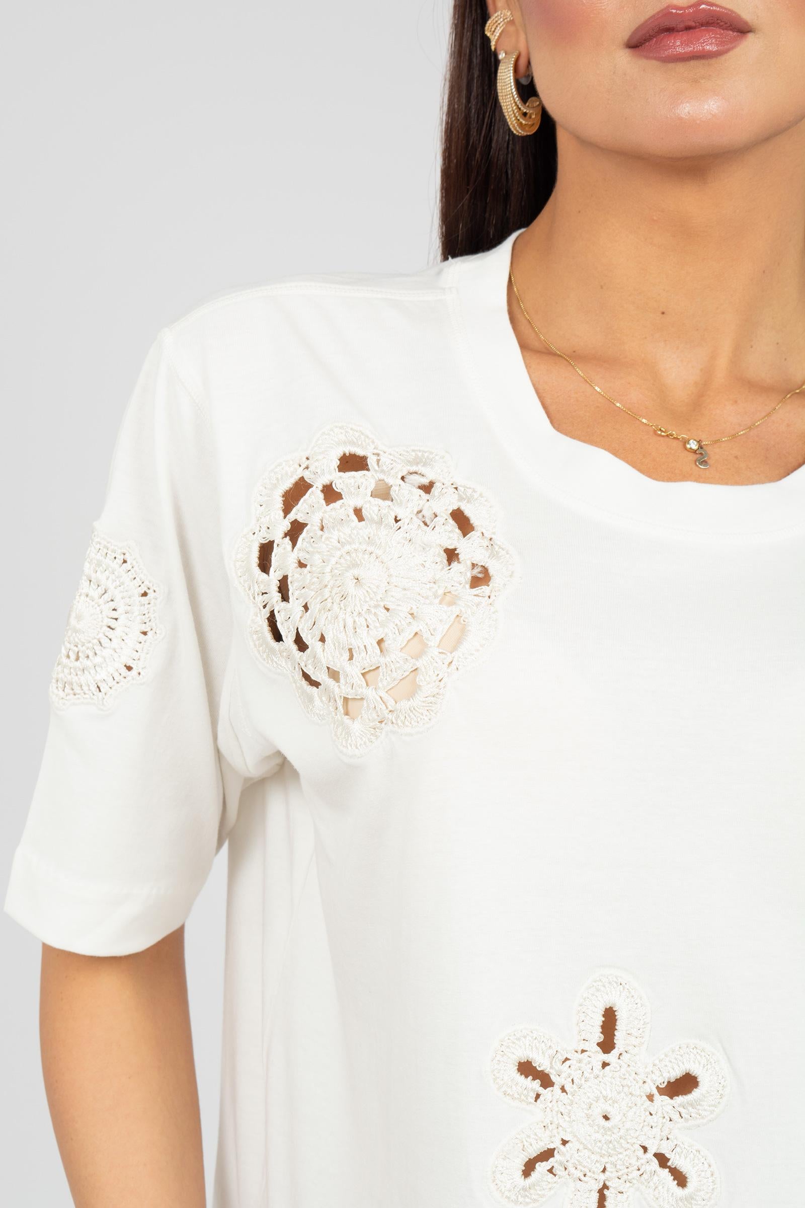 t-shirt in cotone con ricami macrame MJ2069820461 002 SEVENTY 