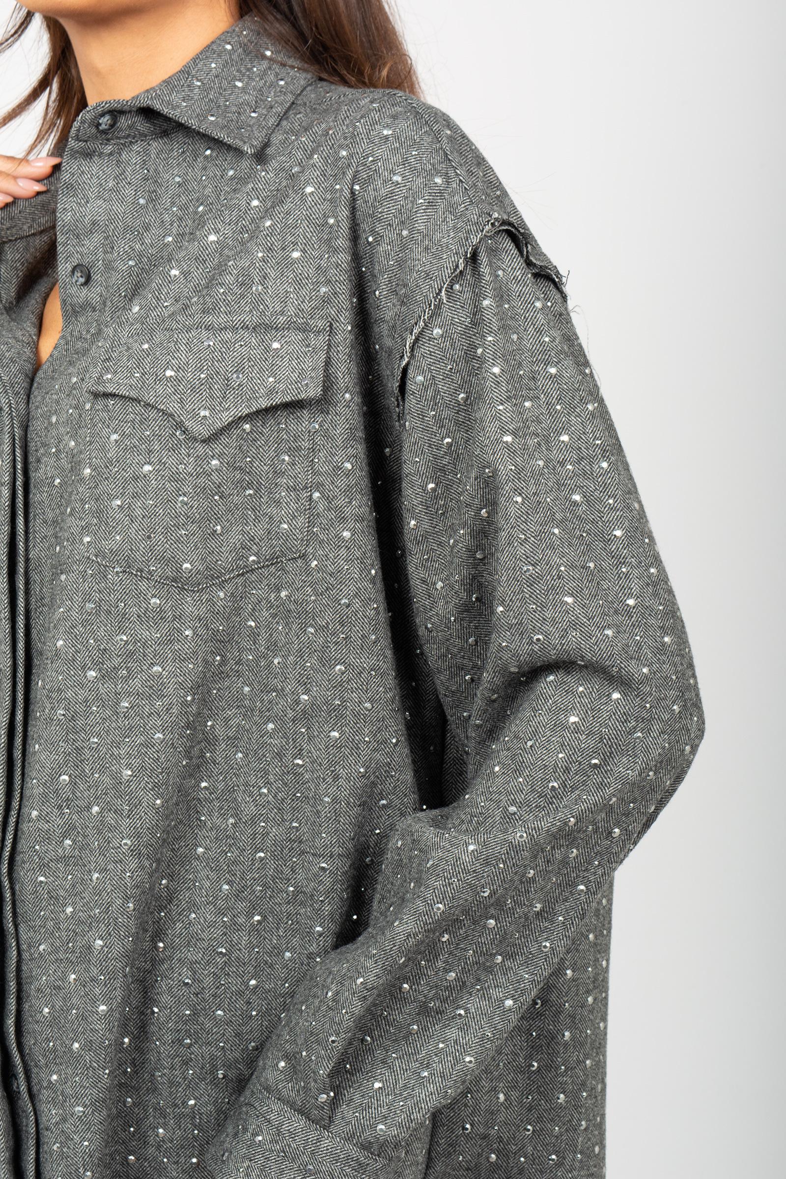 camicia herringbone con borchie F5PKWOSI136 200 A PAPER KID 