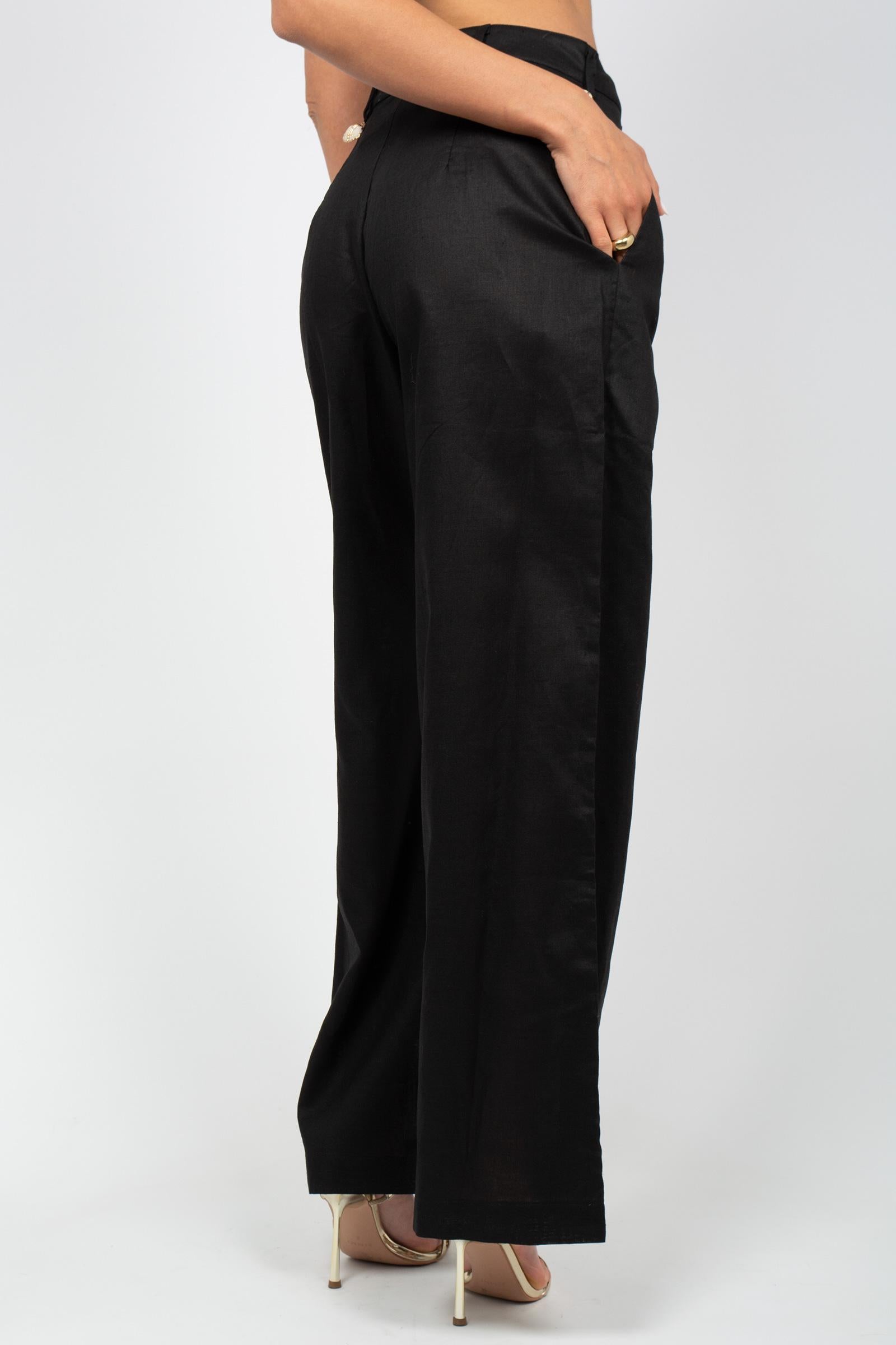 pantalone in lino con conchiglie MSR2602 BLACK MIRIAM STELLA 