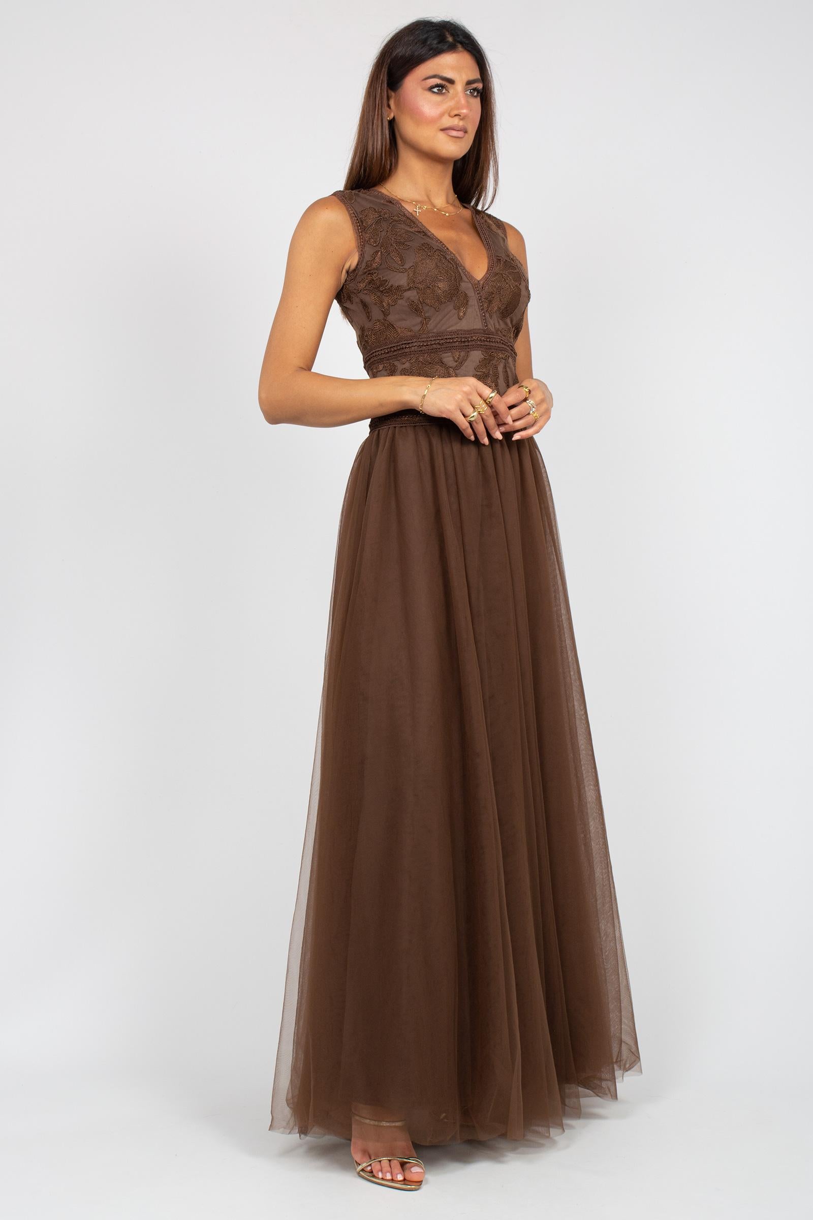 abito lungo in macrame e tulle D48EQ071ER4 00725 ERMANNO - ERMANNO SCERVINO 