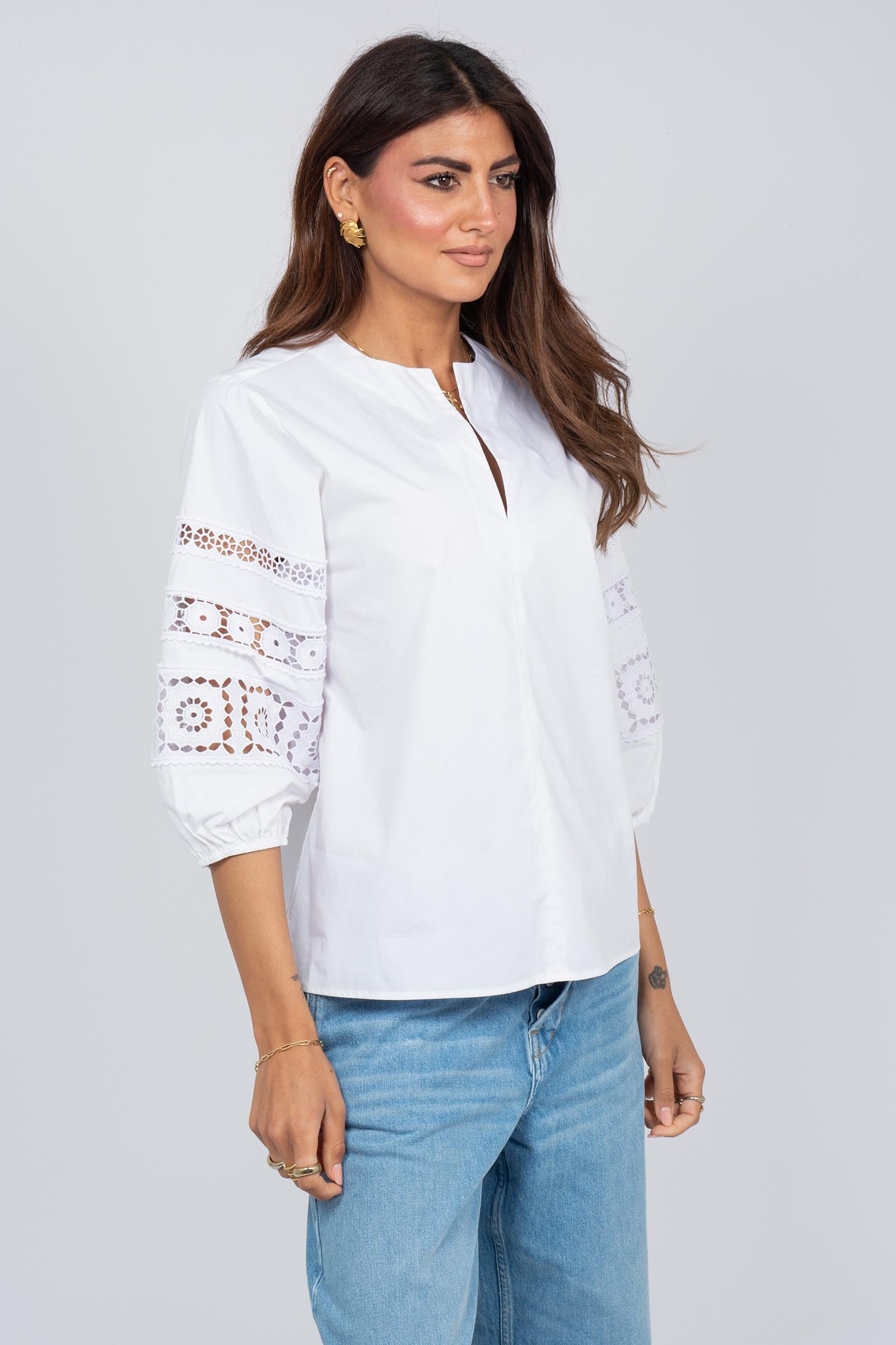blusa in cotone e pizzo 261M1265 BIANCO MAIDA MILA 