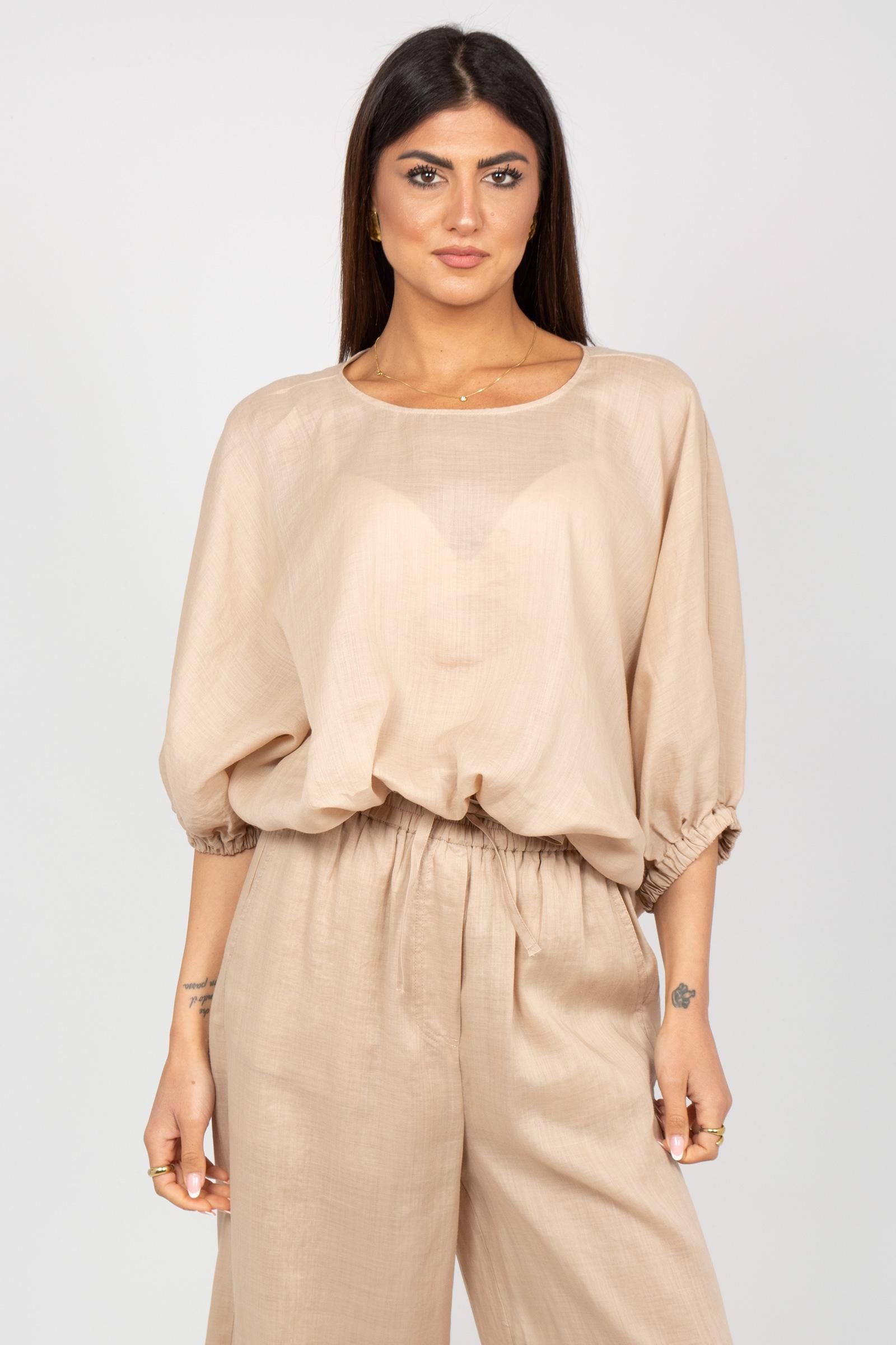 blusa ampia in ramie M1AB0204 NATURALE SOLOTRE 