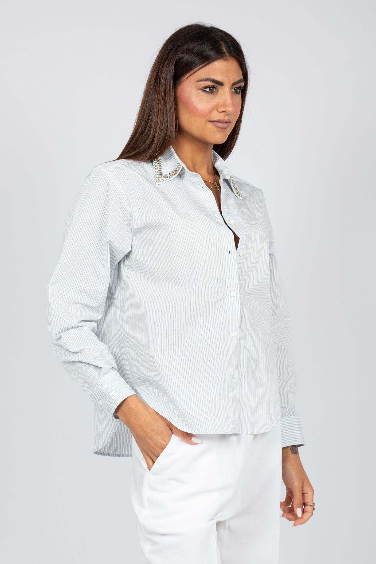 camicia in cotone con strass CA149520230667 700 SEVENTY 